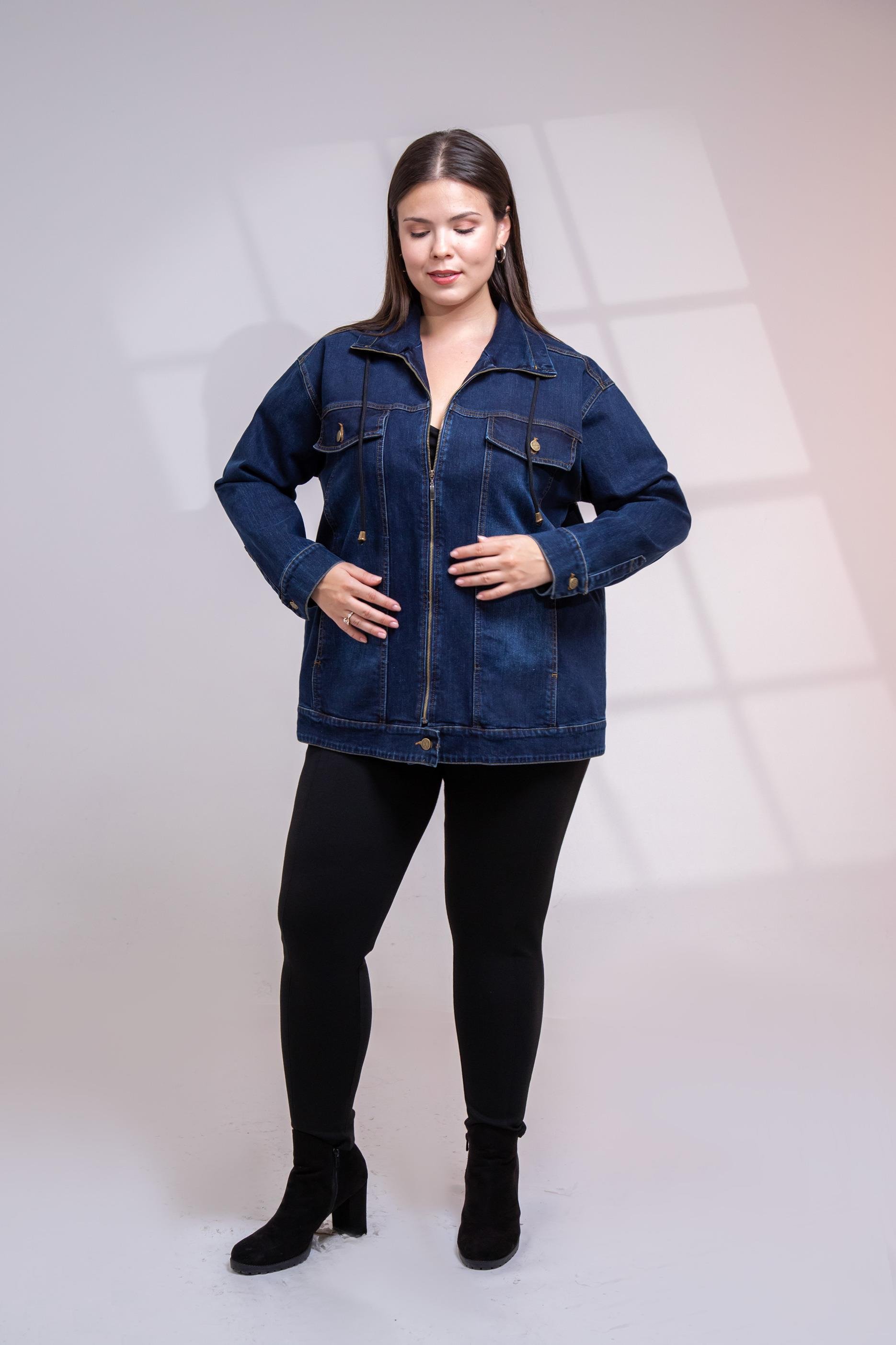 Büyük Beden 1211039 Fermuar Detaylı Denim Ceket  Lacivert