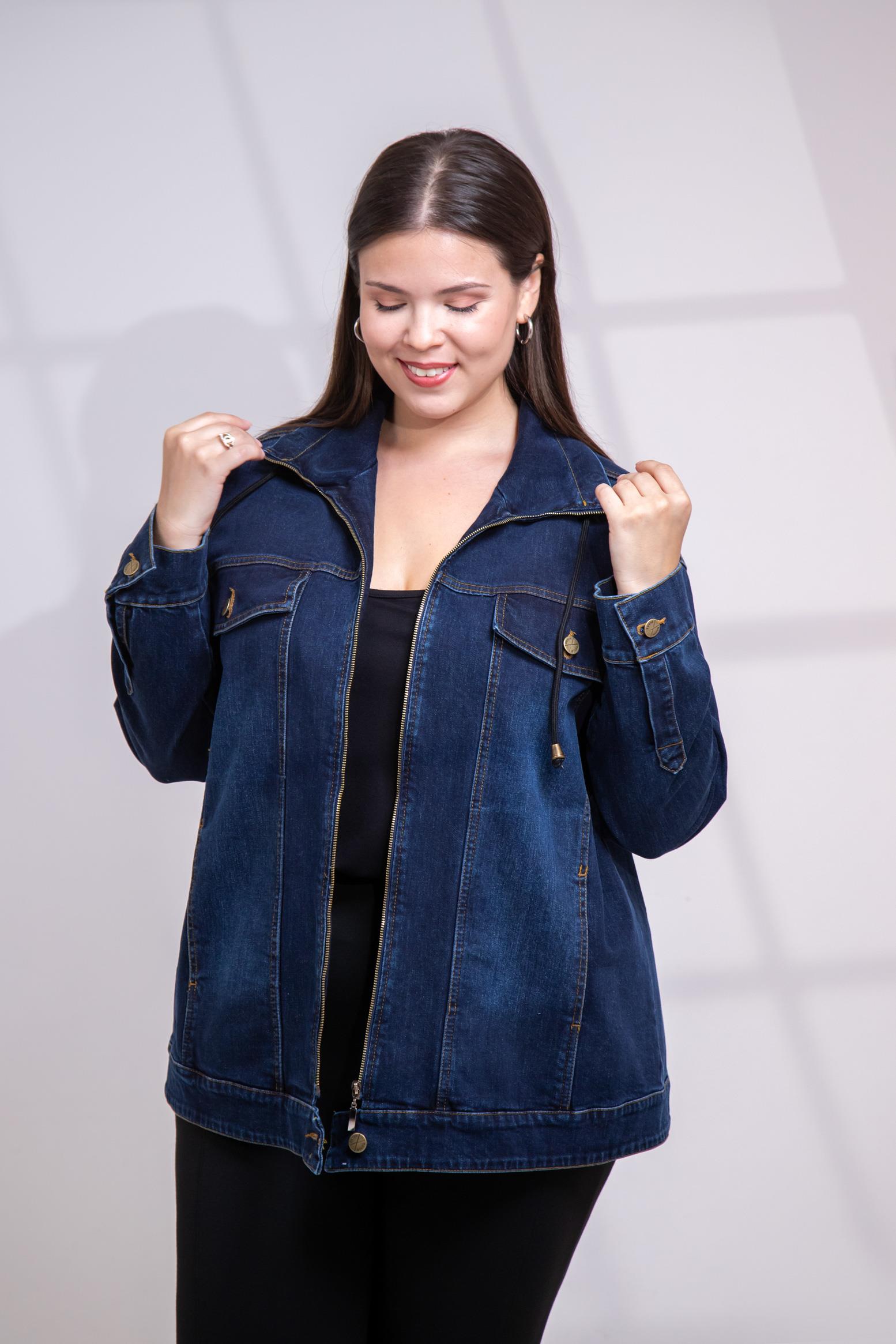 Büyük Beden 1211039 Fermuar Detaylı Denim Ceket  Lacivert