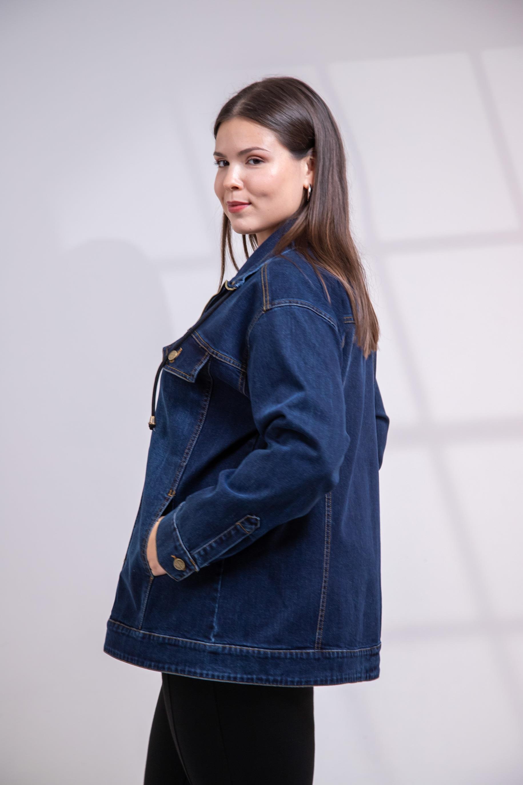 Büyük Beden 1211039 Fermuar Detaylı Denim Ceket  Lacivert