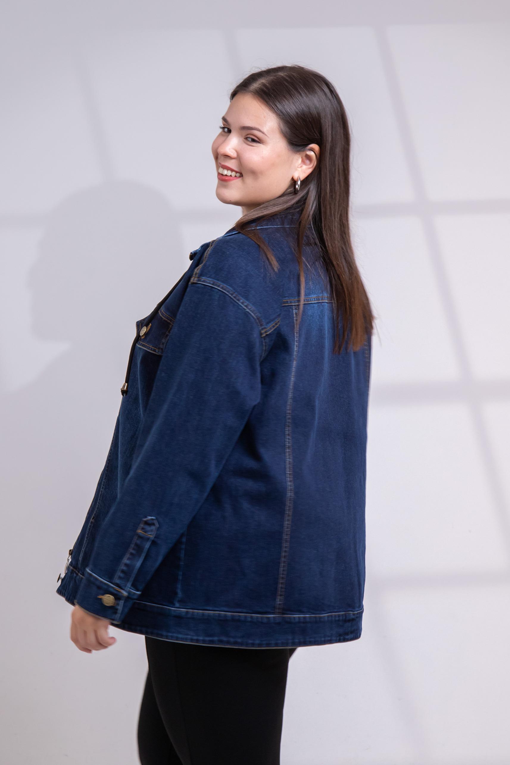 Büyük Beden 1211039 Fermuar Detaylı Denim Ceket  Lacivert