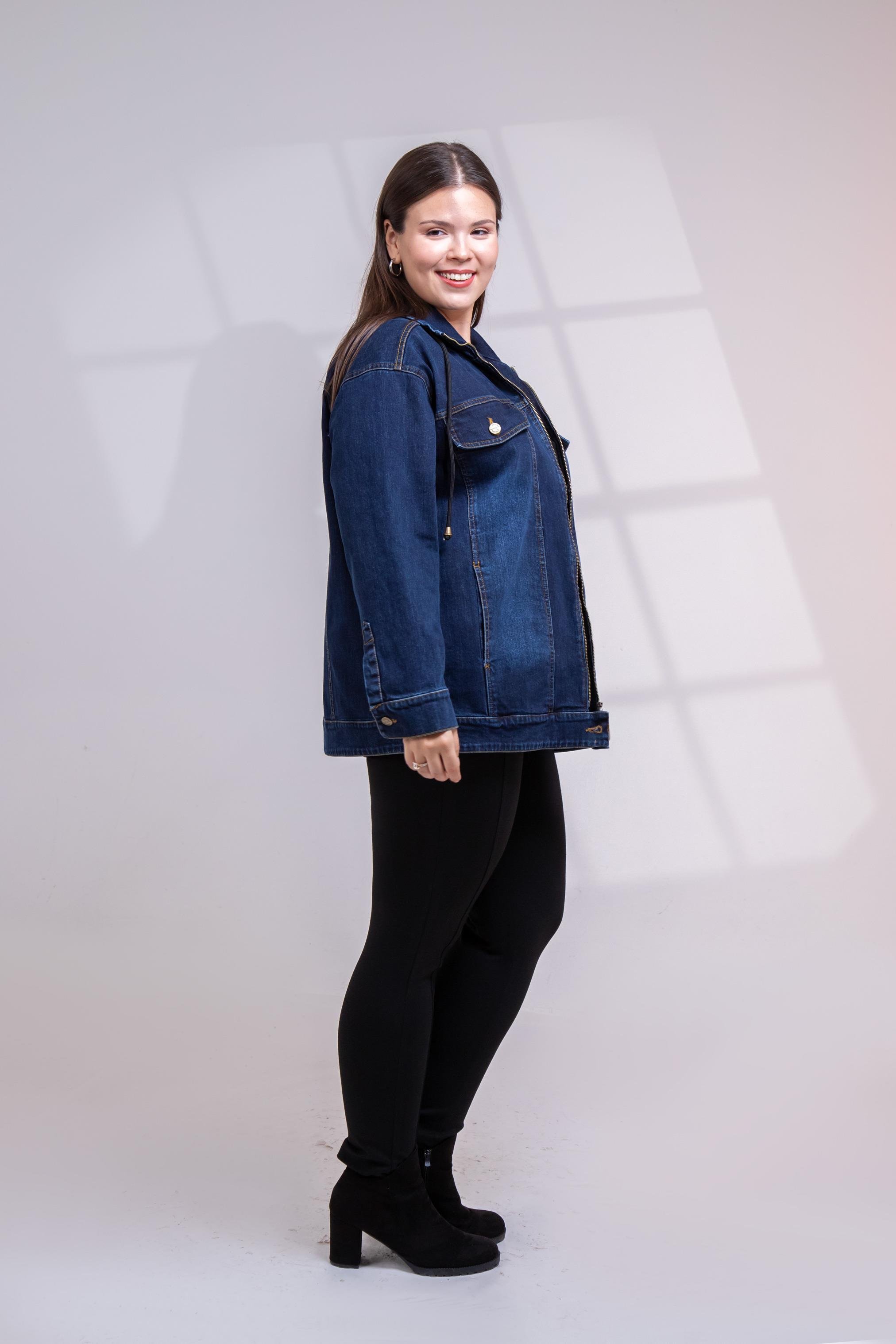 Büyük Beden 1211039 Fermuar Detaylı Denim Ceket  Lacivert