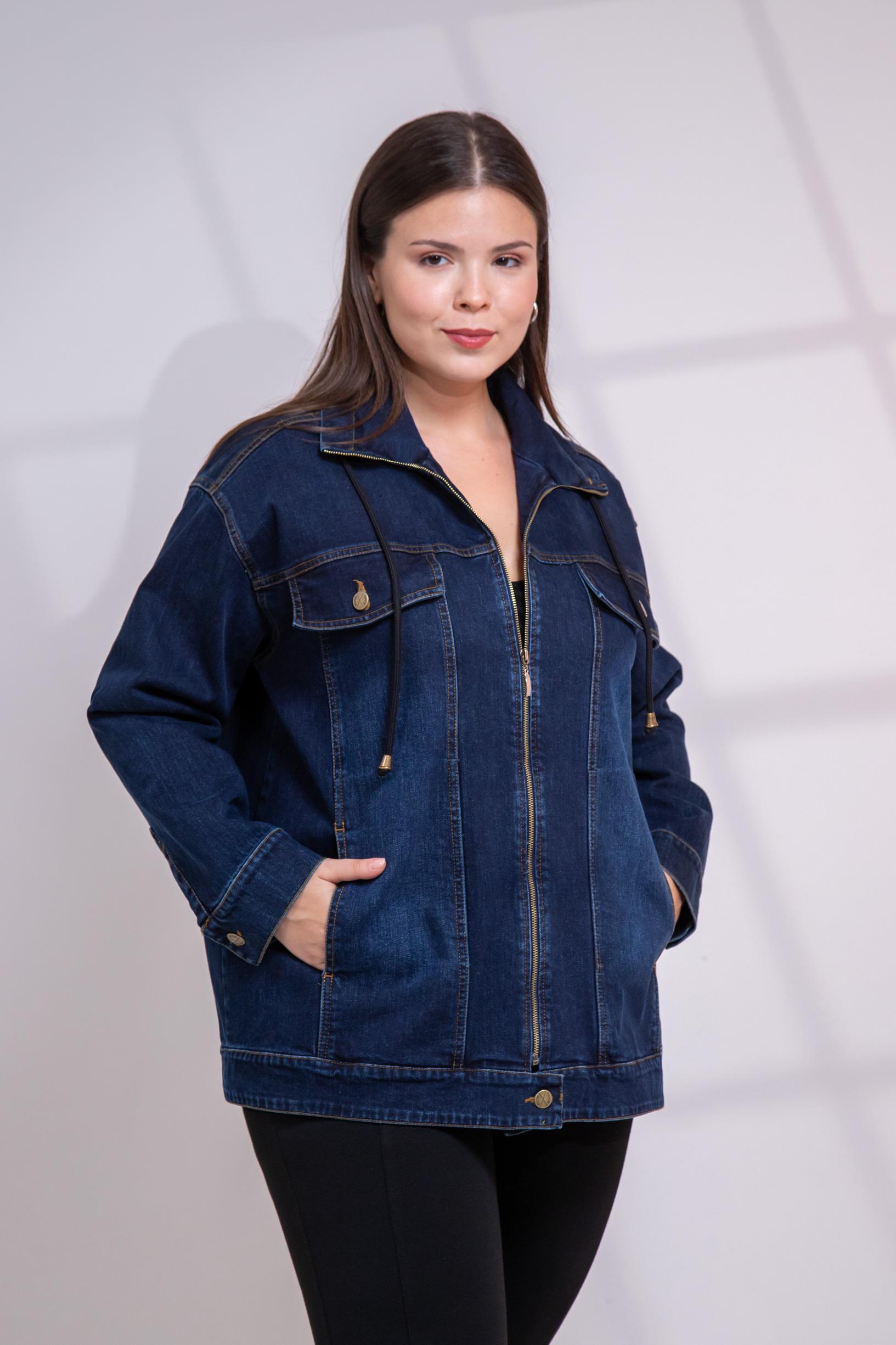 Büyük Beden 1211039 Fermuar Detaylı Denim Ceket  Lacivert