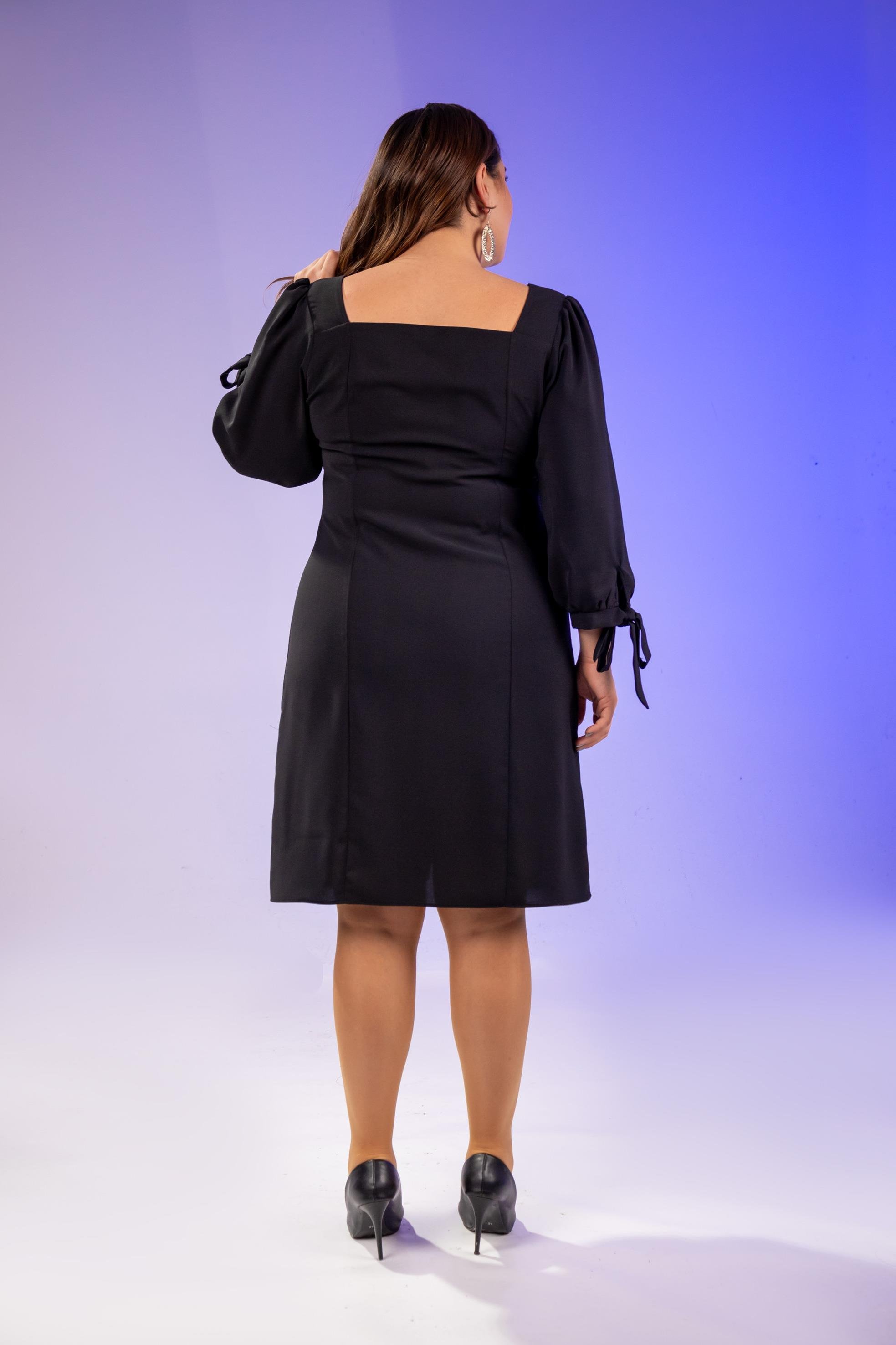 Büyük Beden 1211086 Önü Fermuarlı Elbise  Siyah