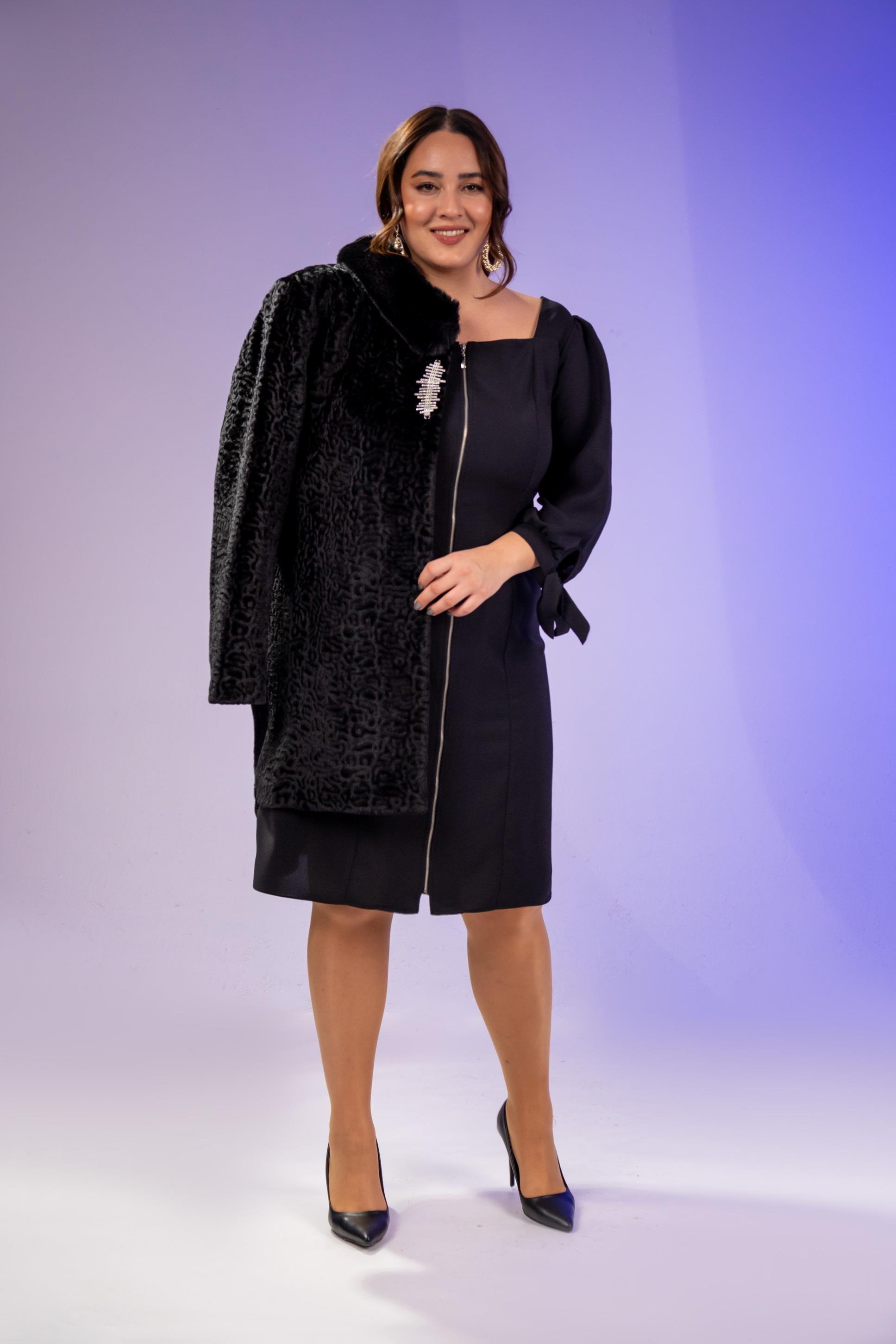 Büyük Beden 1211086 Önü Fermuarlı Elbise  Siyah