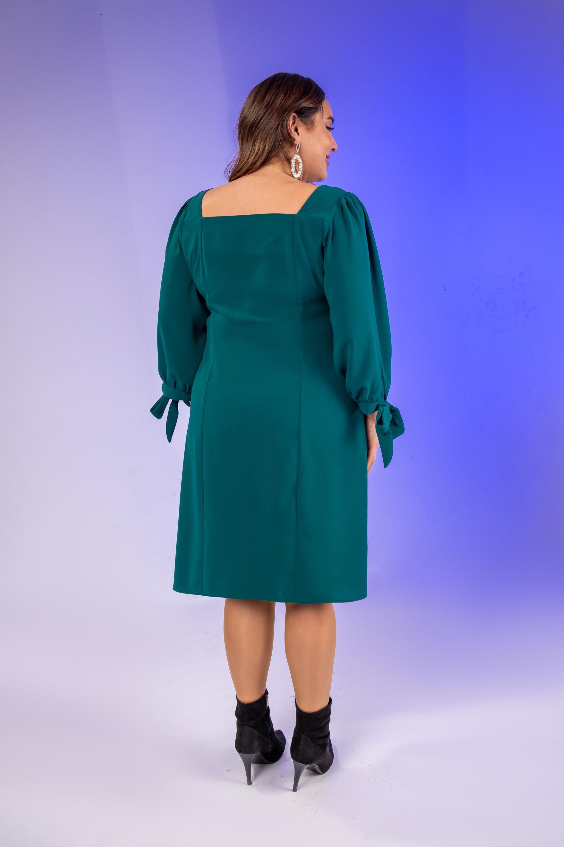 Büyük Beden 1211086 Önü Fermuarlı Elbise  Yeşıl