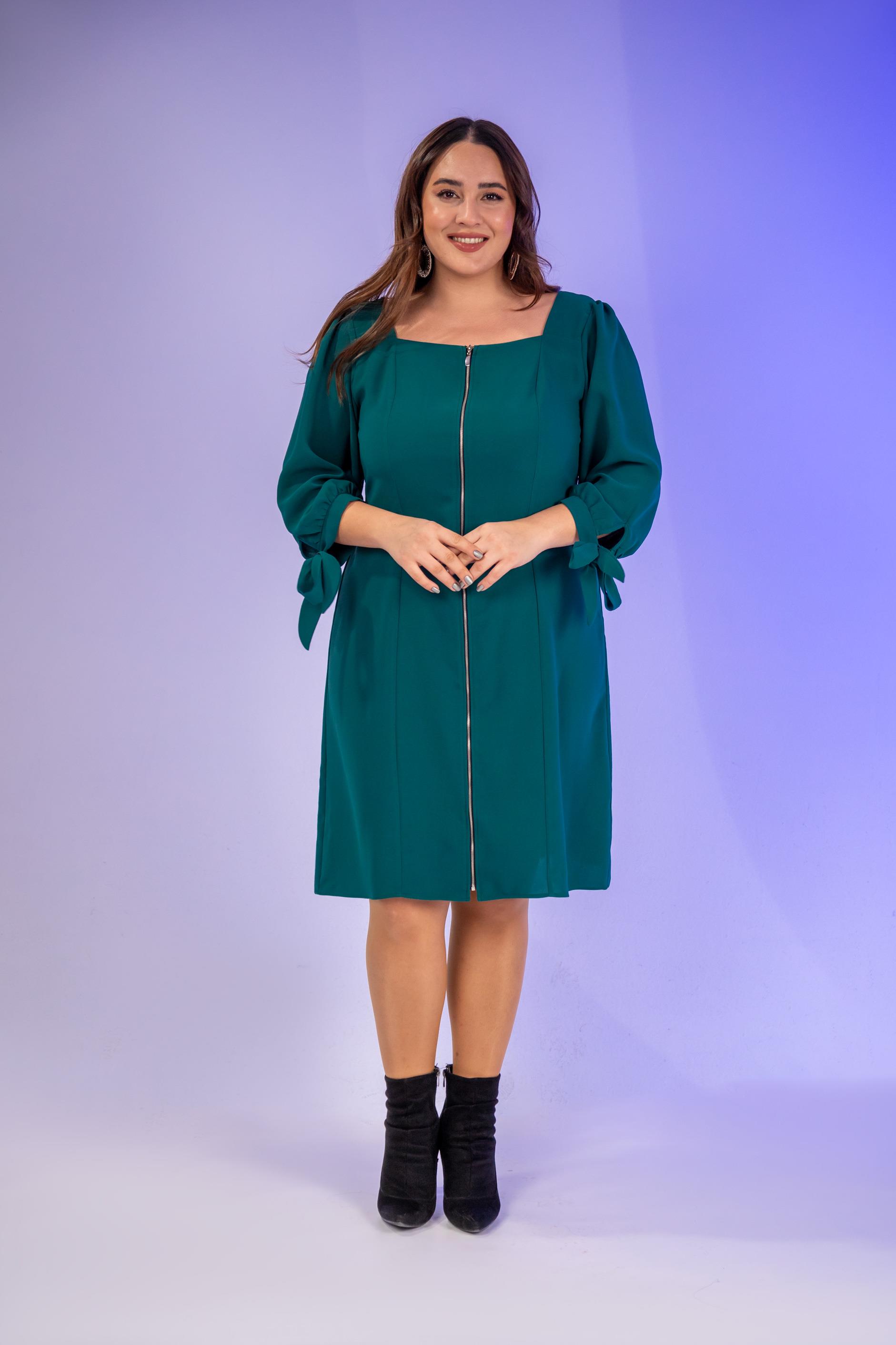 Büyük Beden 1211086 Önü Fermuarlı Elbise  Yeşıl