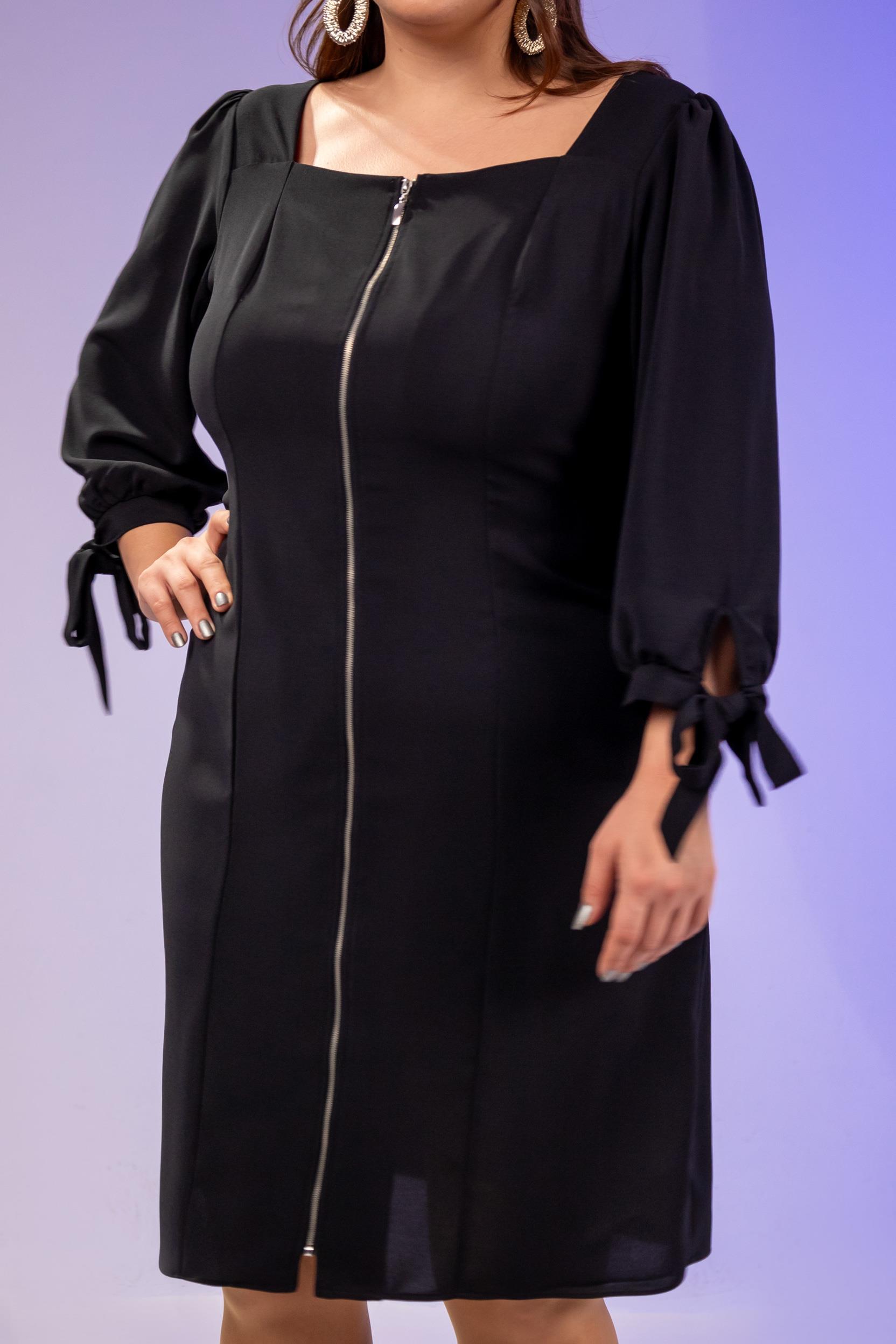 Büyük Beden 1211086 Önü Fermuarlı Elbise  Siyah