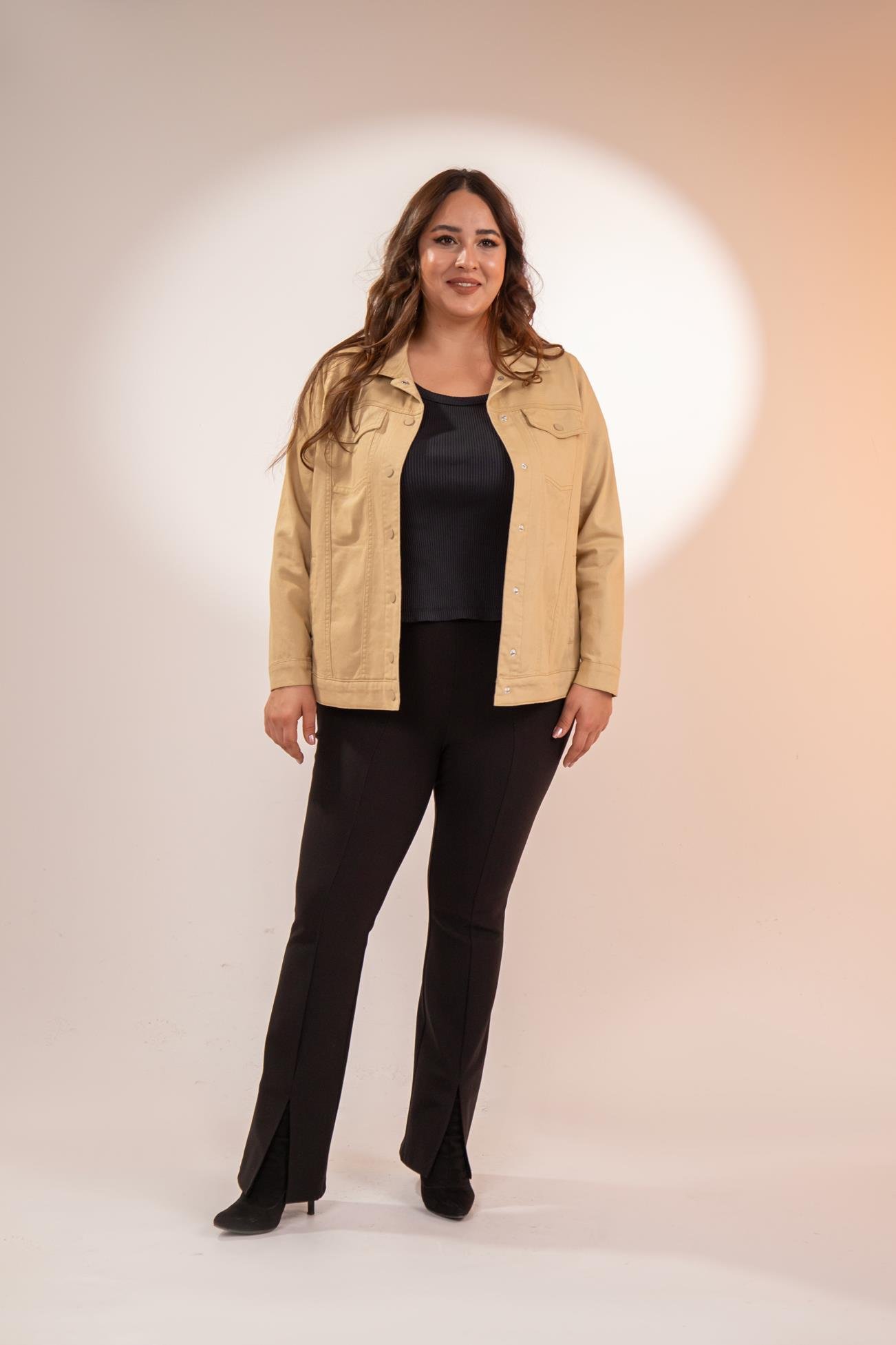 Büyük Beden 1211090 Gabardin Ceket Bej