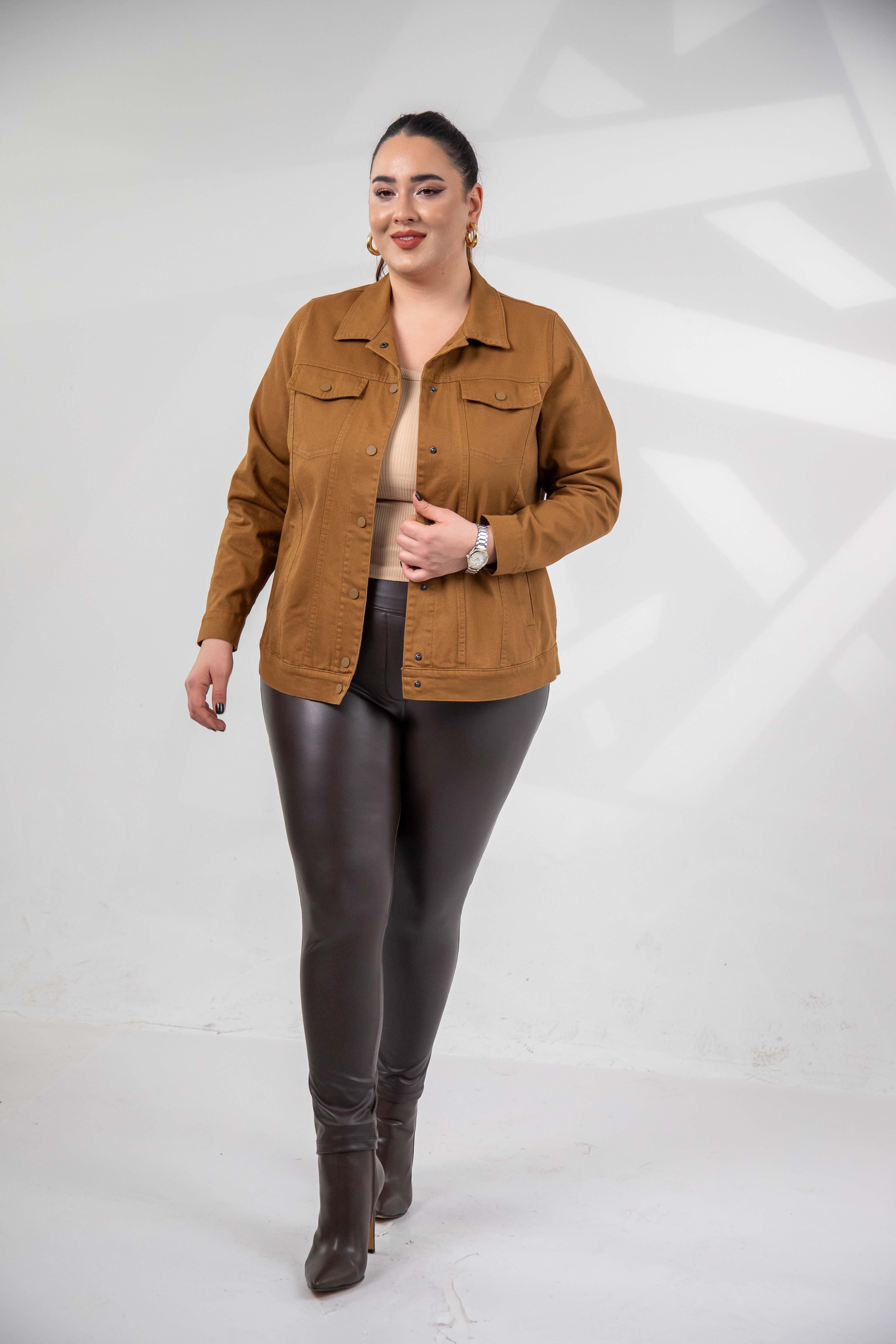 Büyük Beden 1211090 Gabardin Ceket Camel