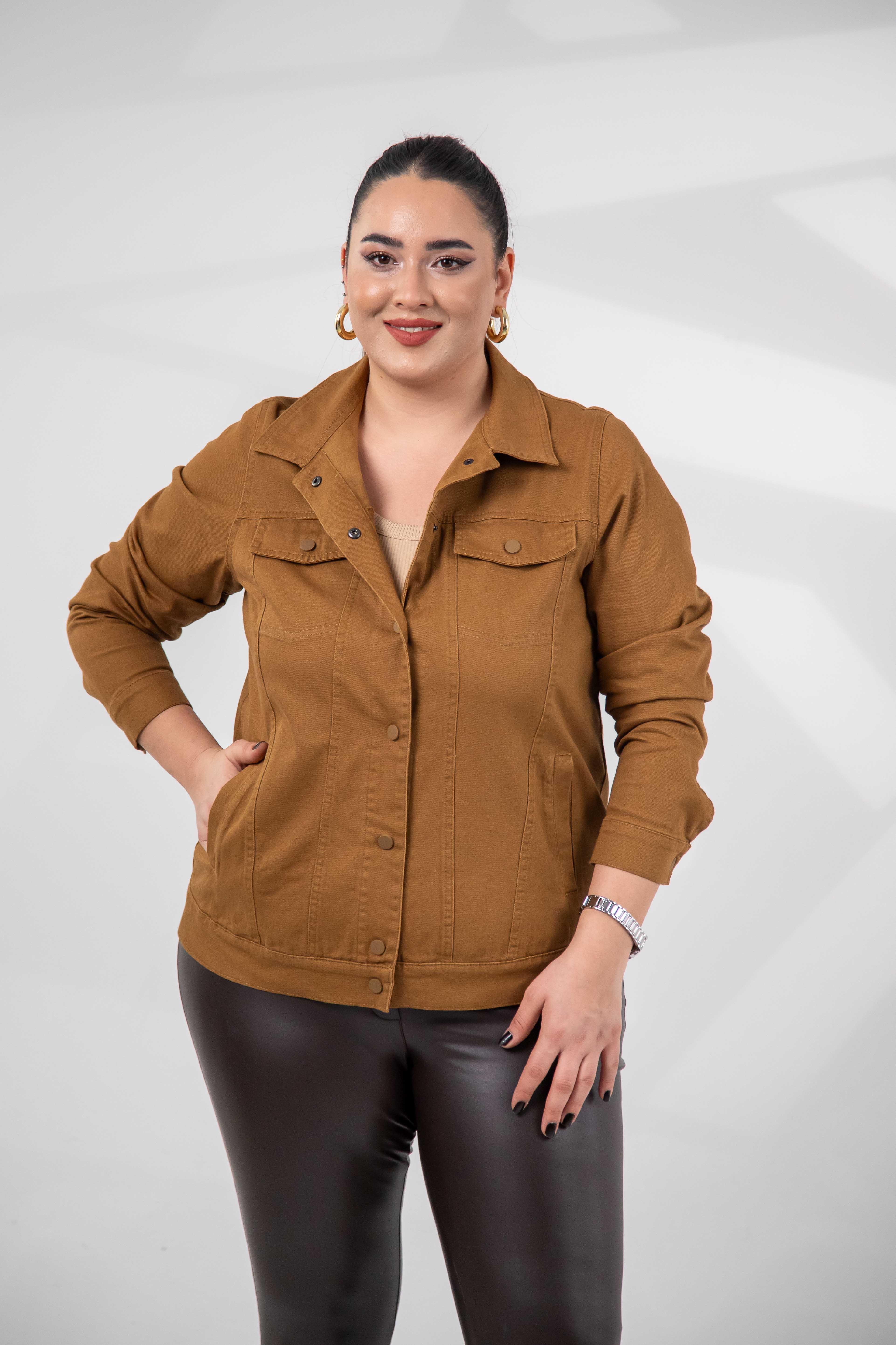 Büyük Beden 1211090 Gabardin Ceket Camel