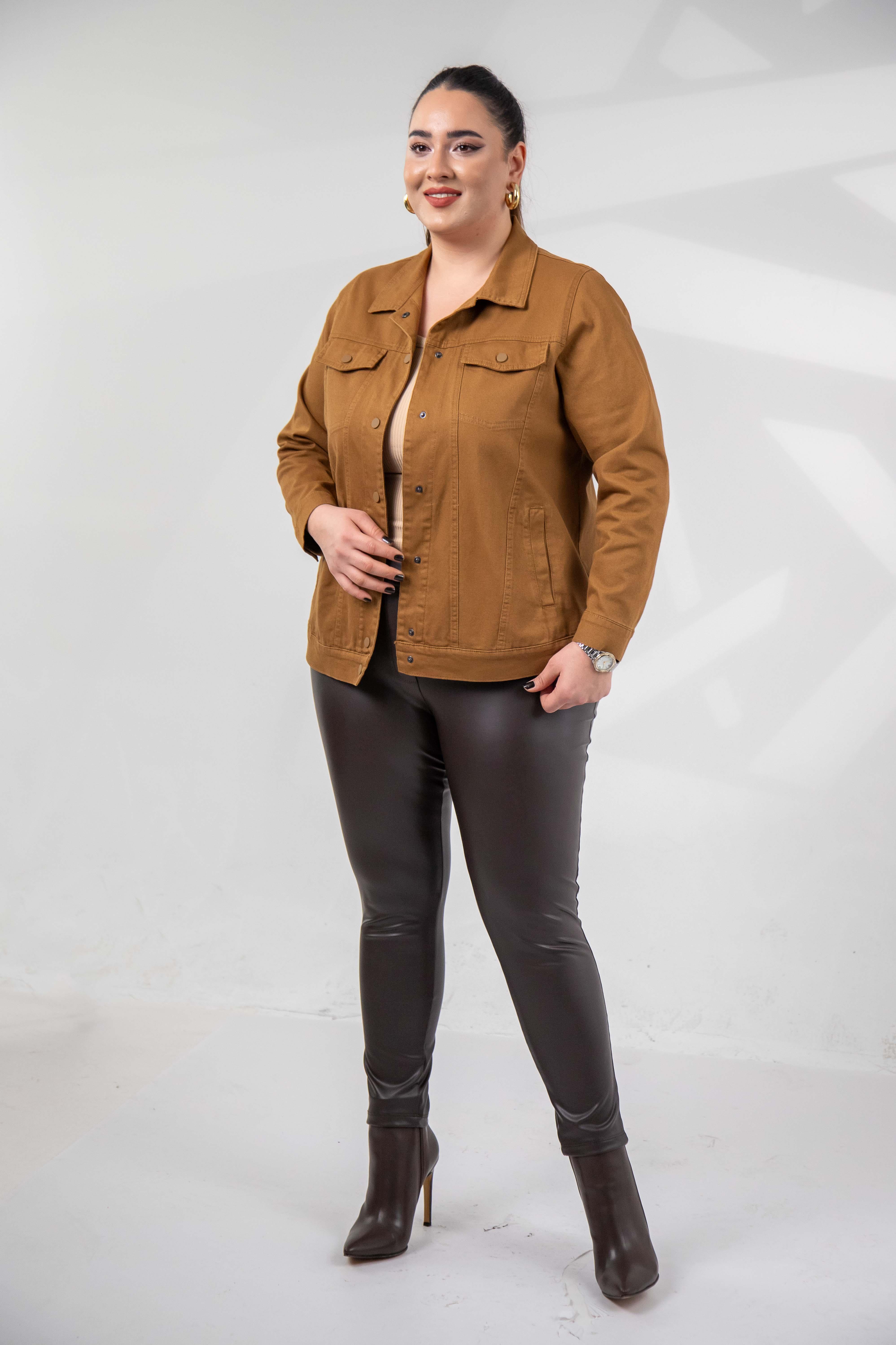 Büyük Beden 1211090 Gabardin Ceket Camel