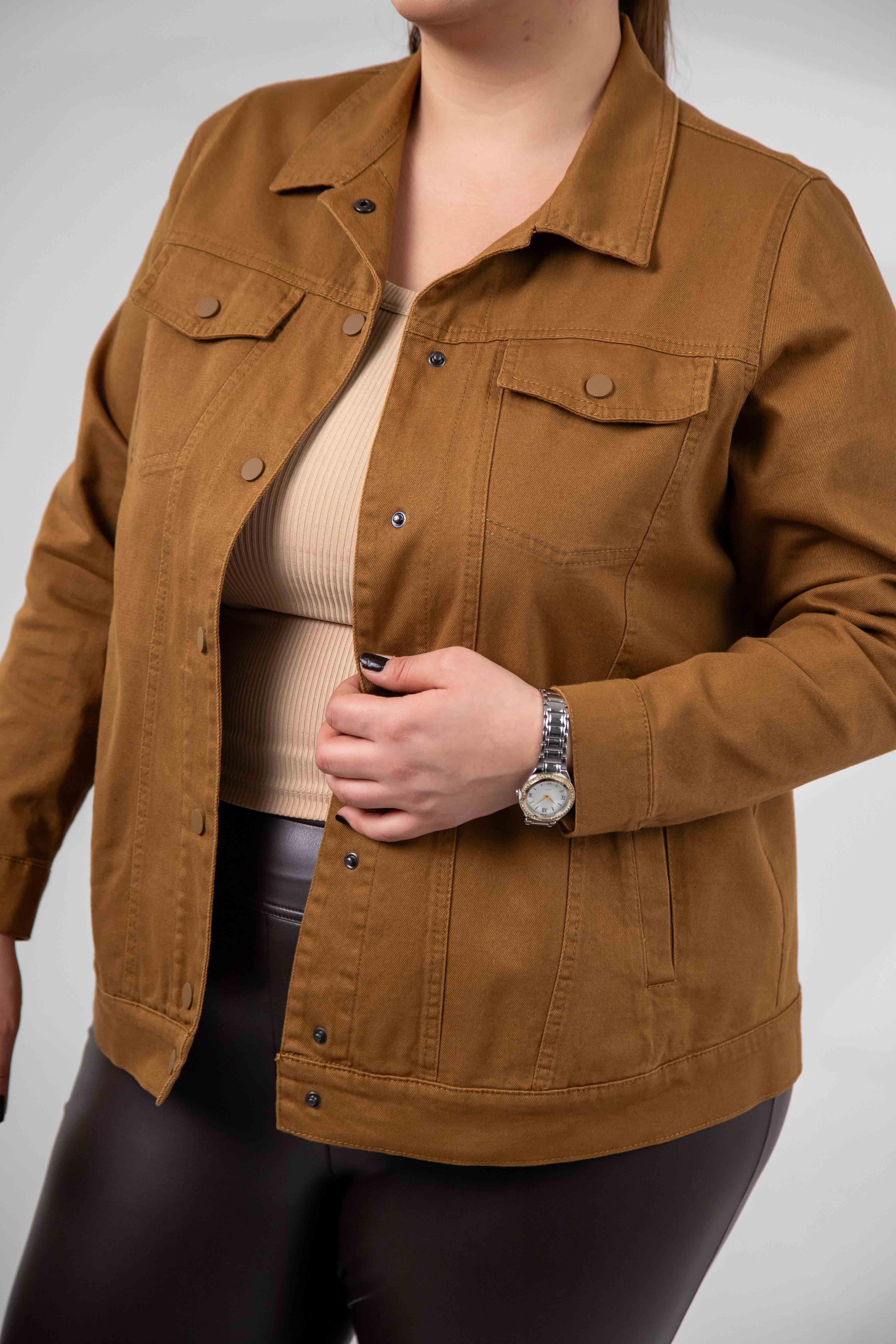 Büyük Beden 1211090 Gabardin Ceket Camel