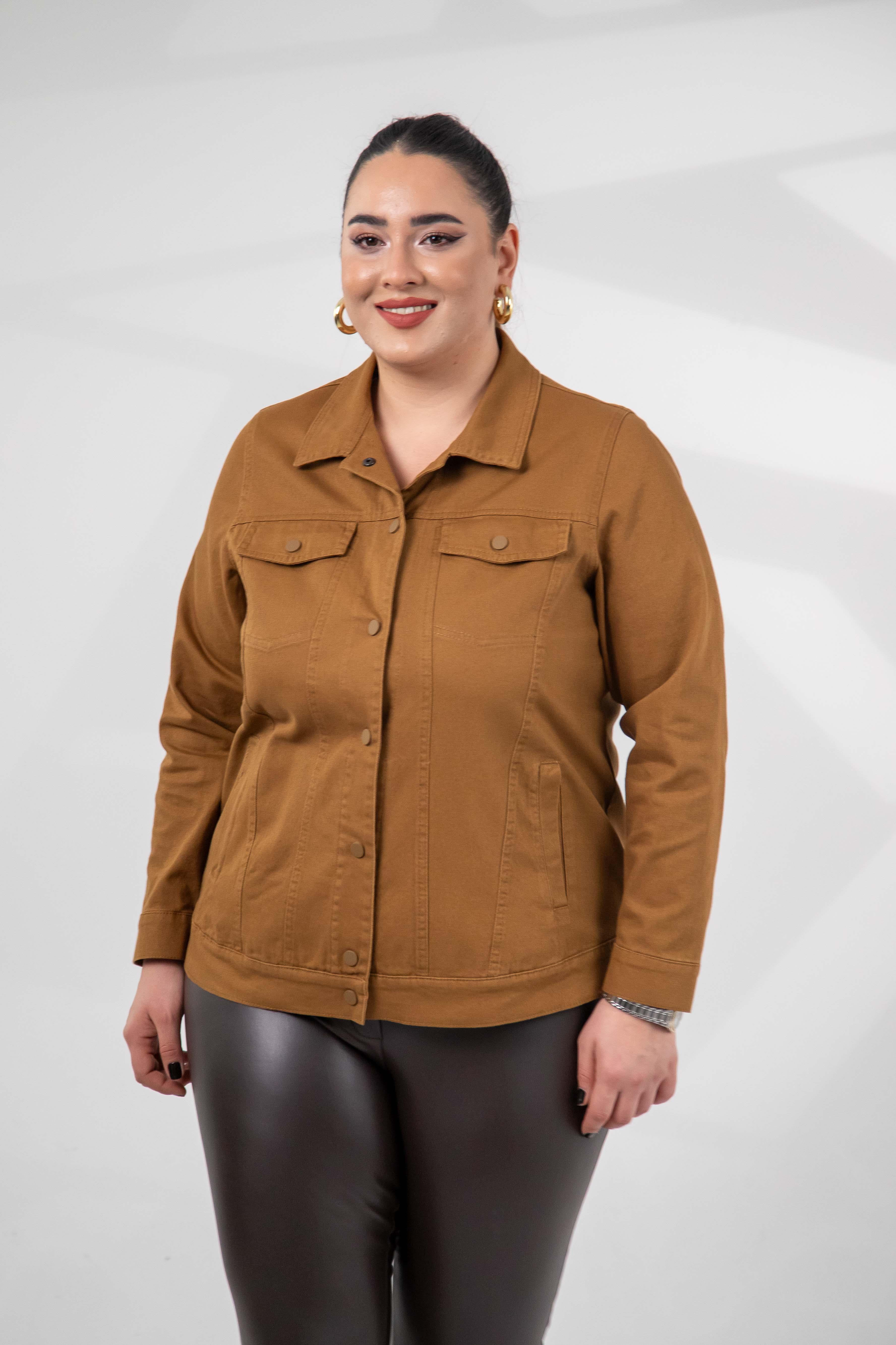 Büyük Beden 1211090 Gabardin Ceket Camel