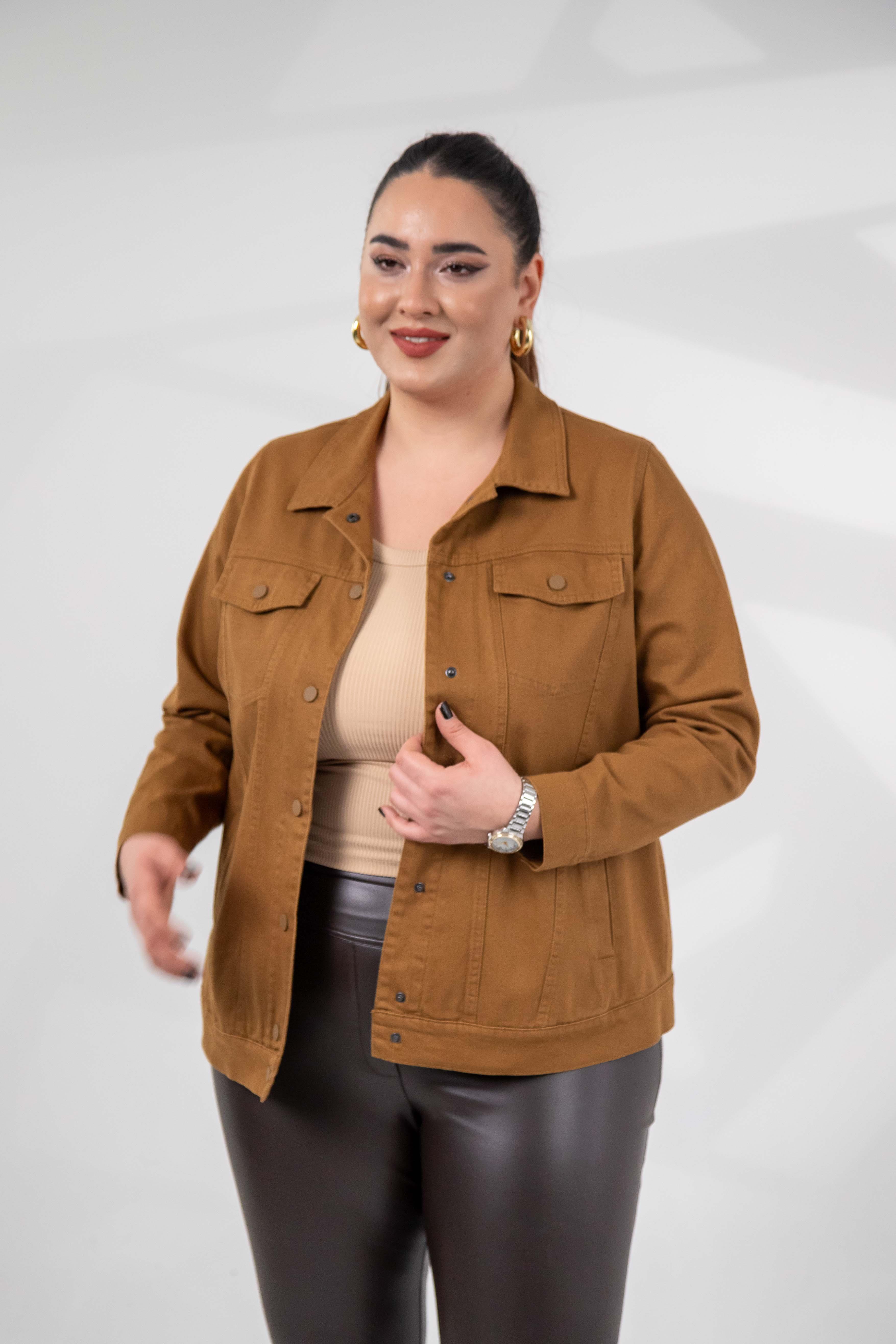 Büyük Beden 1211090 Gabardin Ceket Camel