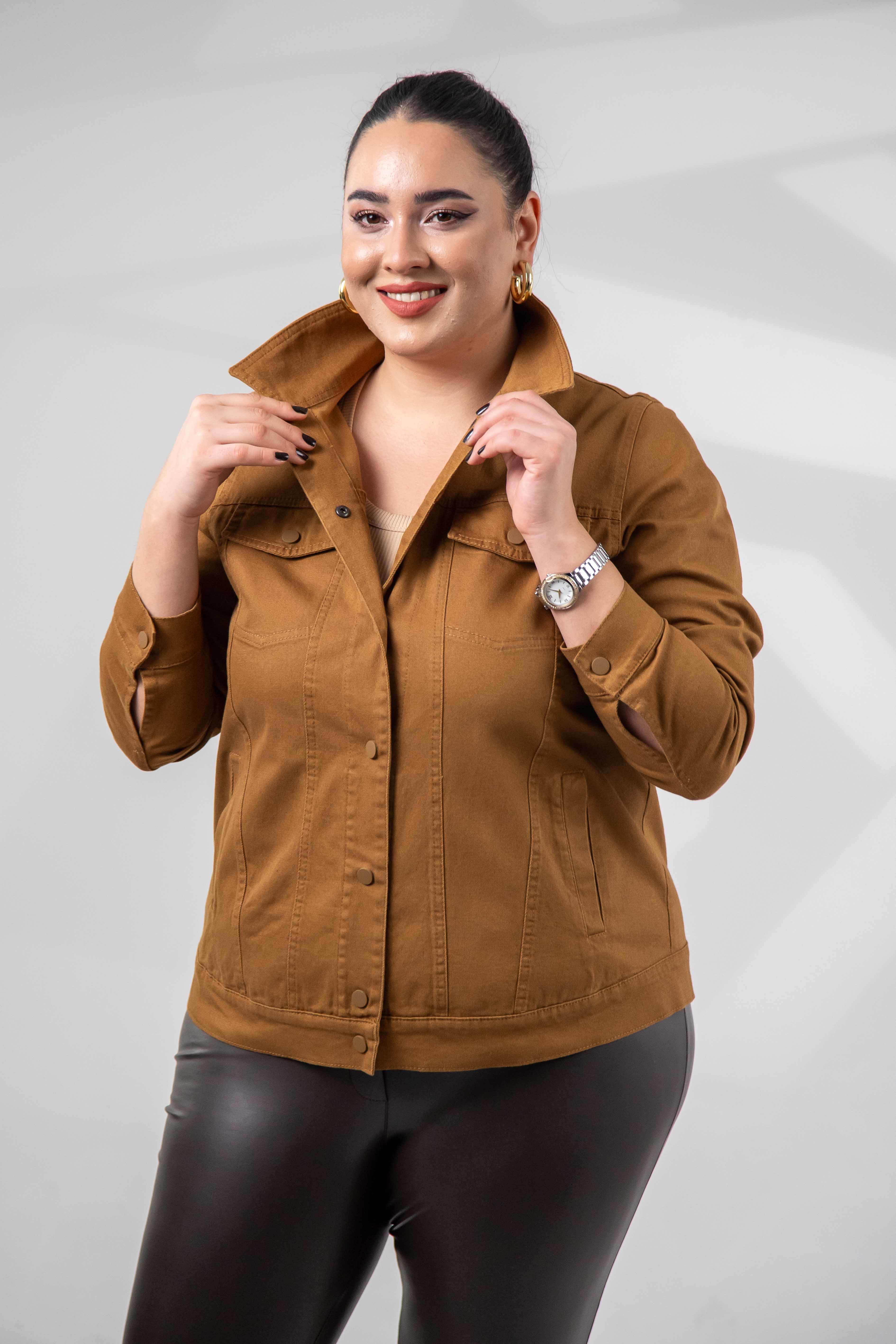 Büyük Beden 1211090 Gabardin Ceket Camel