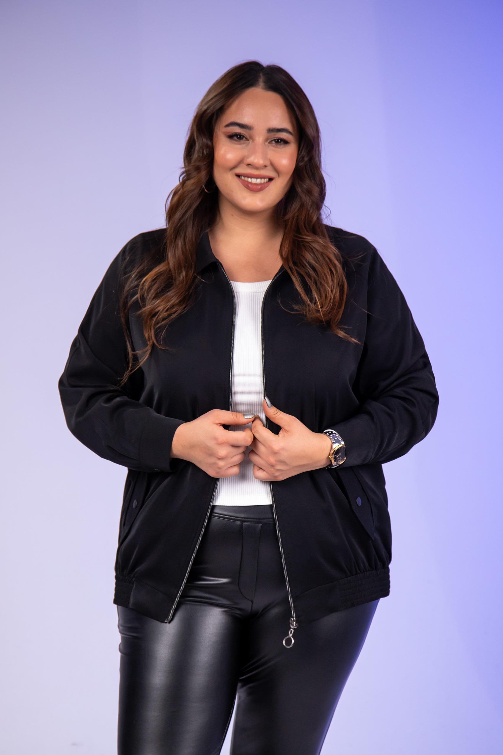 Büyük Beden 1211094 Cep Detaylı Mont  Siyah