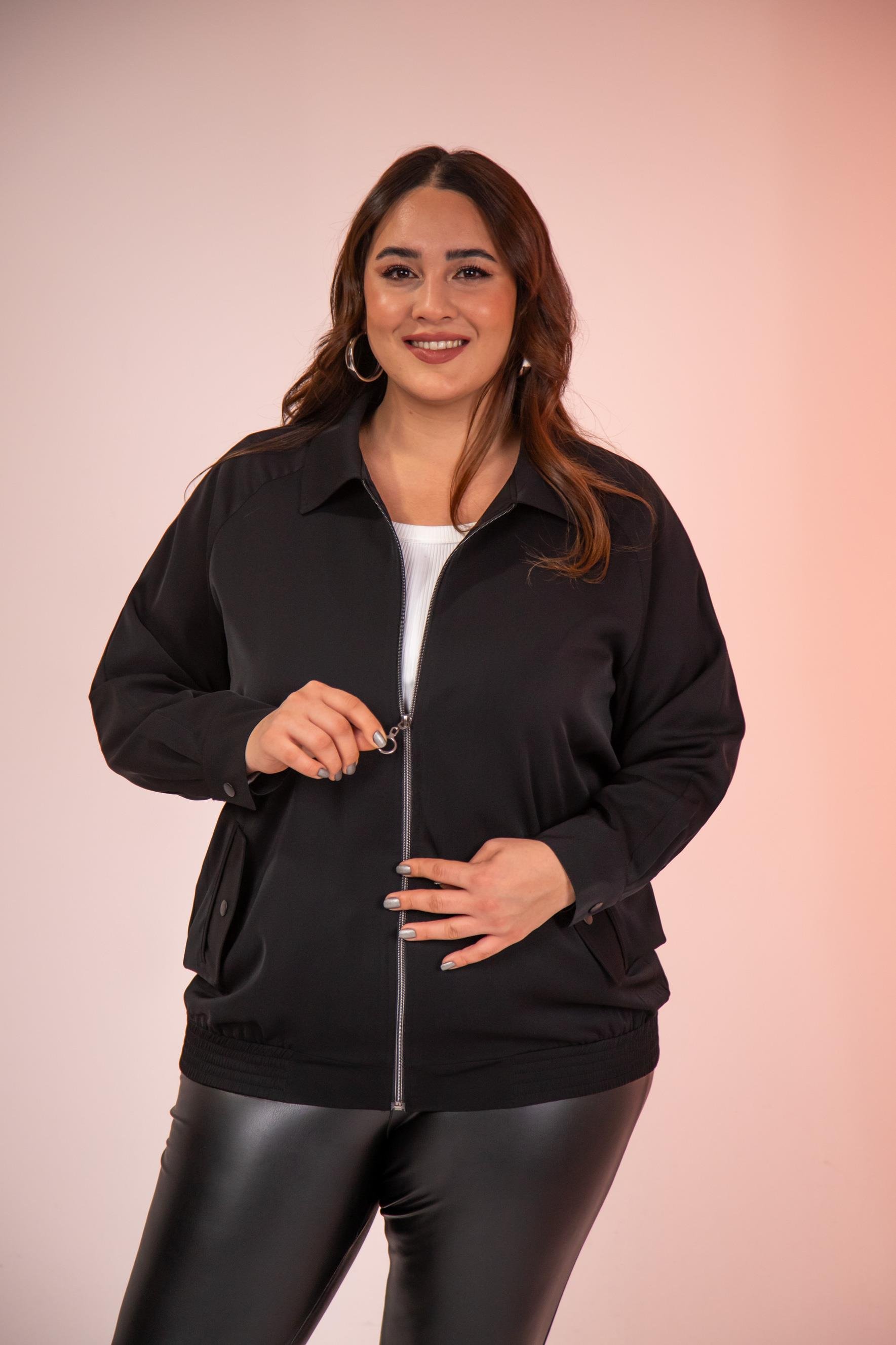 Büyük Beden 1211094 Cep Detaylı Mont  Siyah