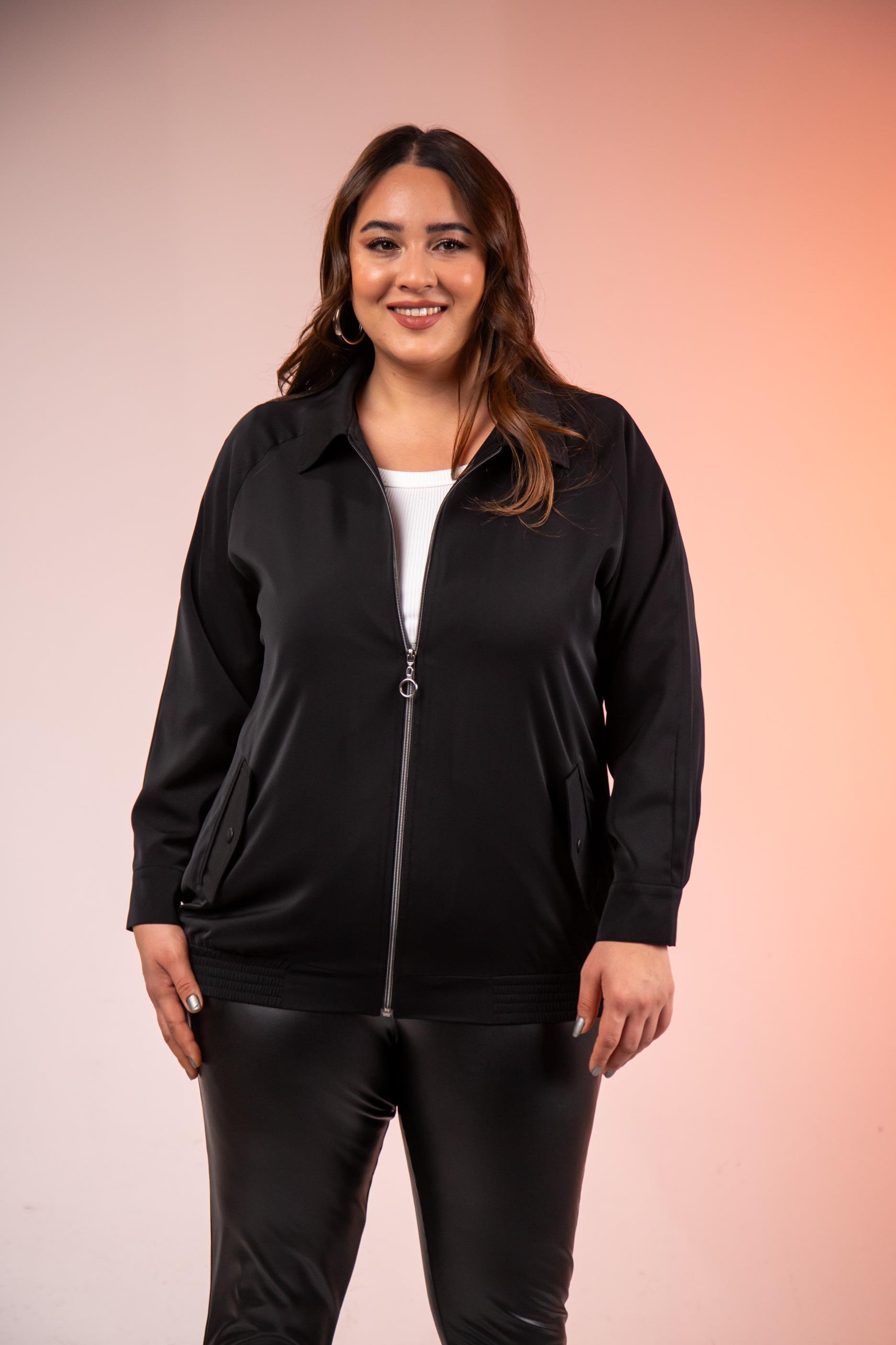 Büyük Beden 1211094 Cep Detaylı Mont  Siyah