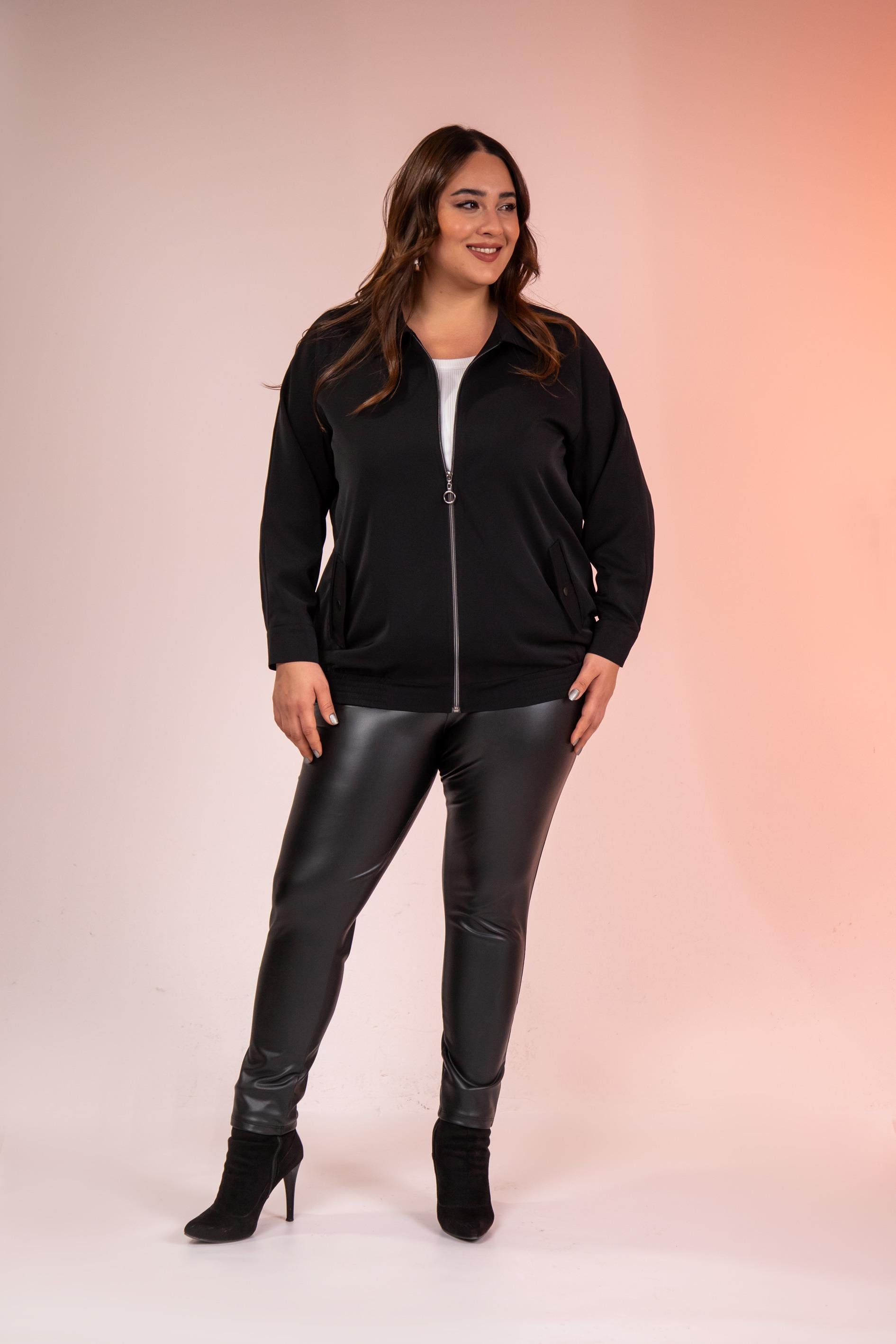 Büyük Beden 1211094 Cep Detaylı Mont  Siyah