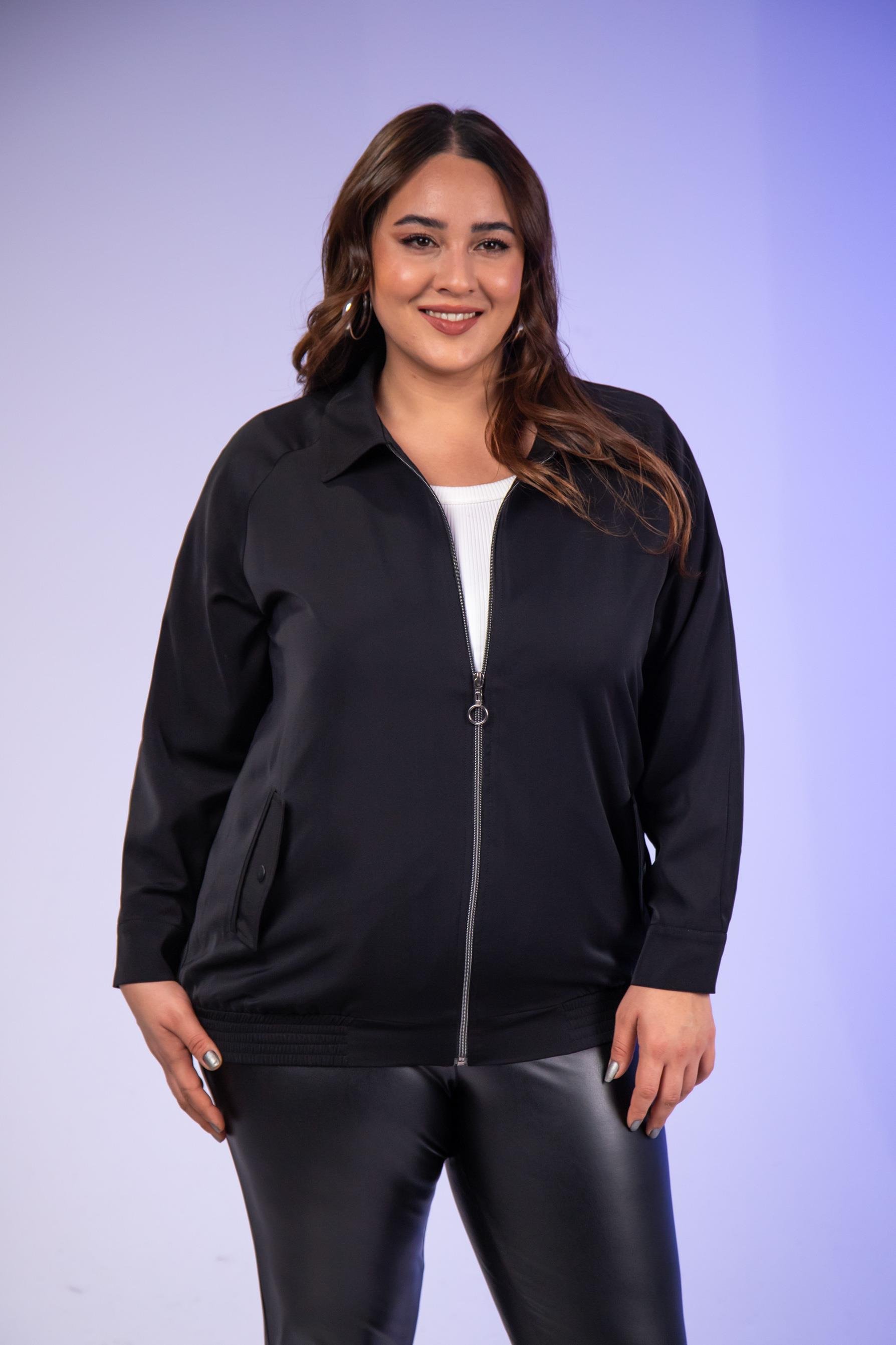 Büyük Beden 1211094 Cep Detaylı Mont  Siyah