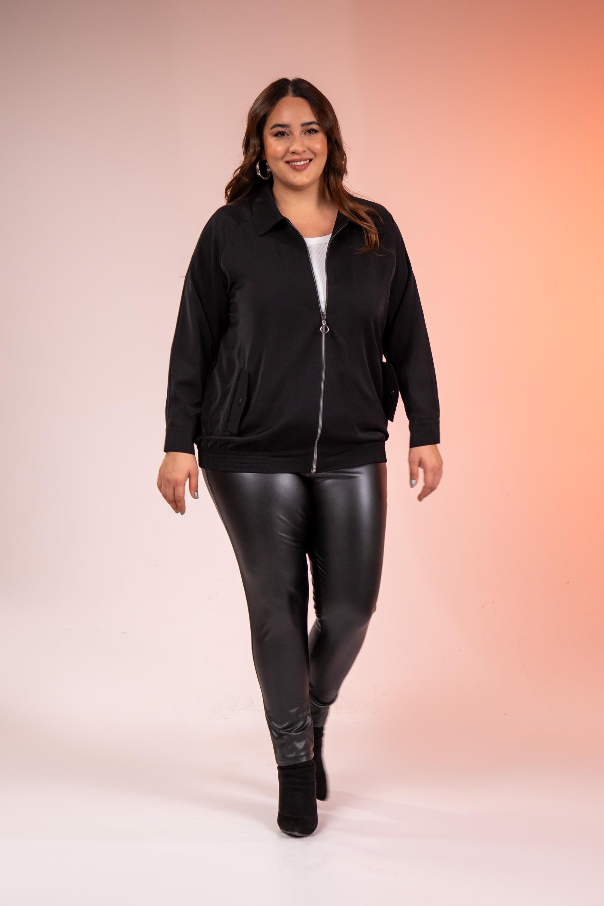 Büyük Beden 1211094 Cep Detaylı Mont  Siyah