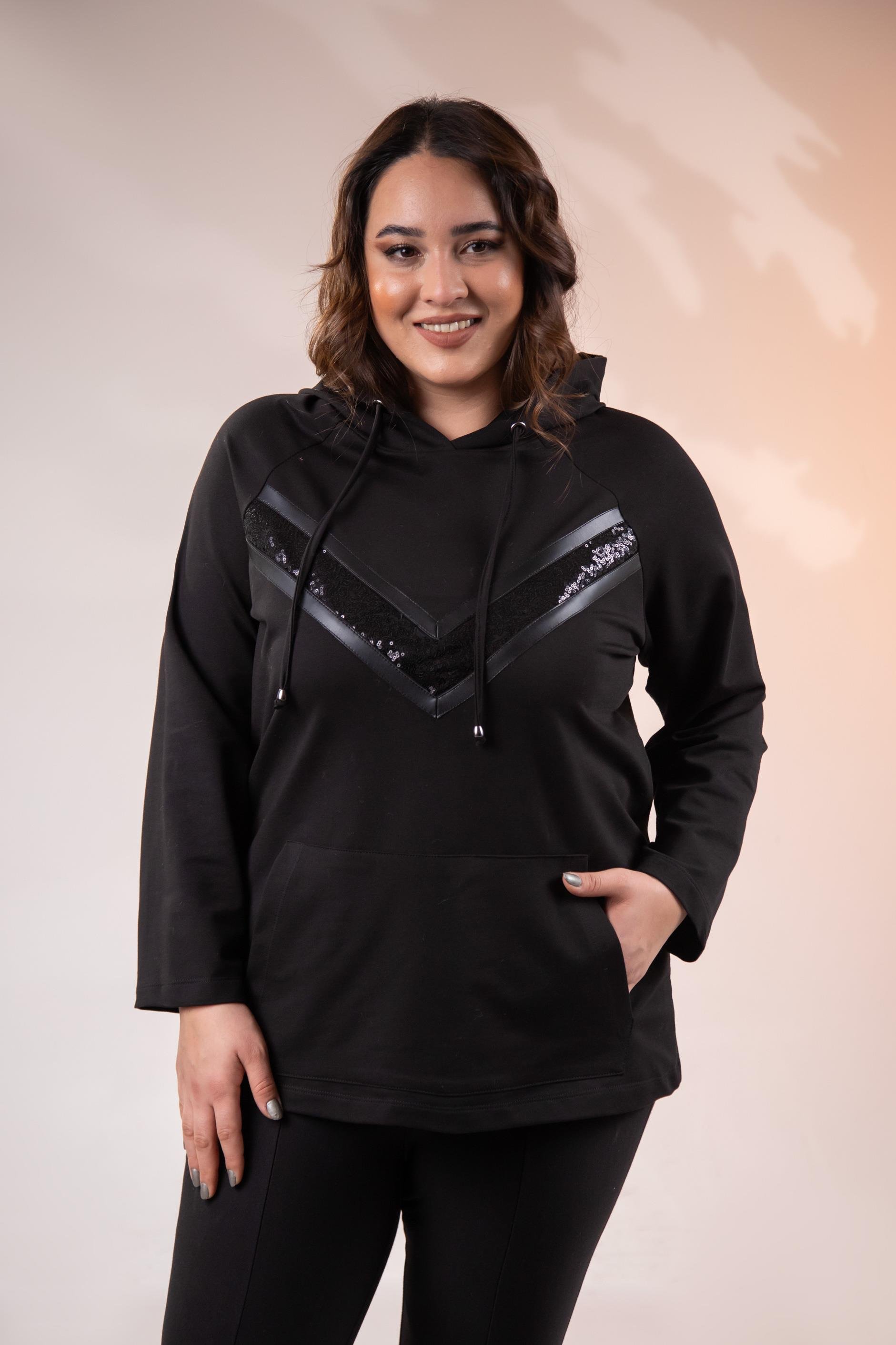 Büyük Beden 1211097 Önü Pul Payetli Sweat  Siyah