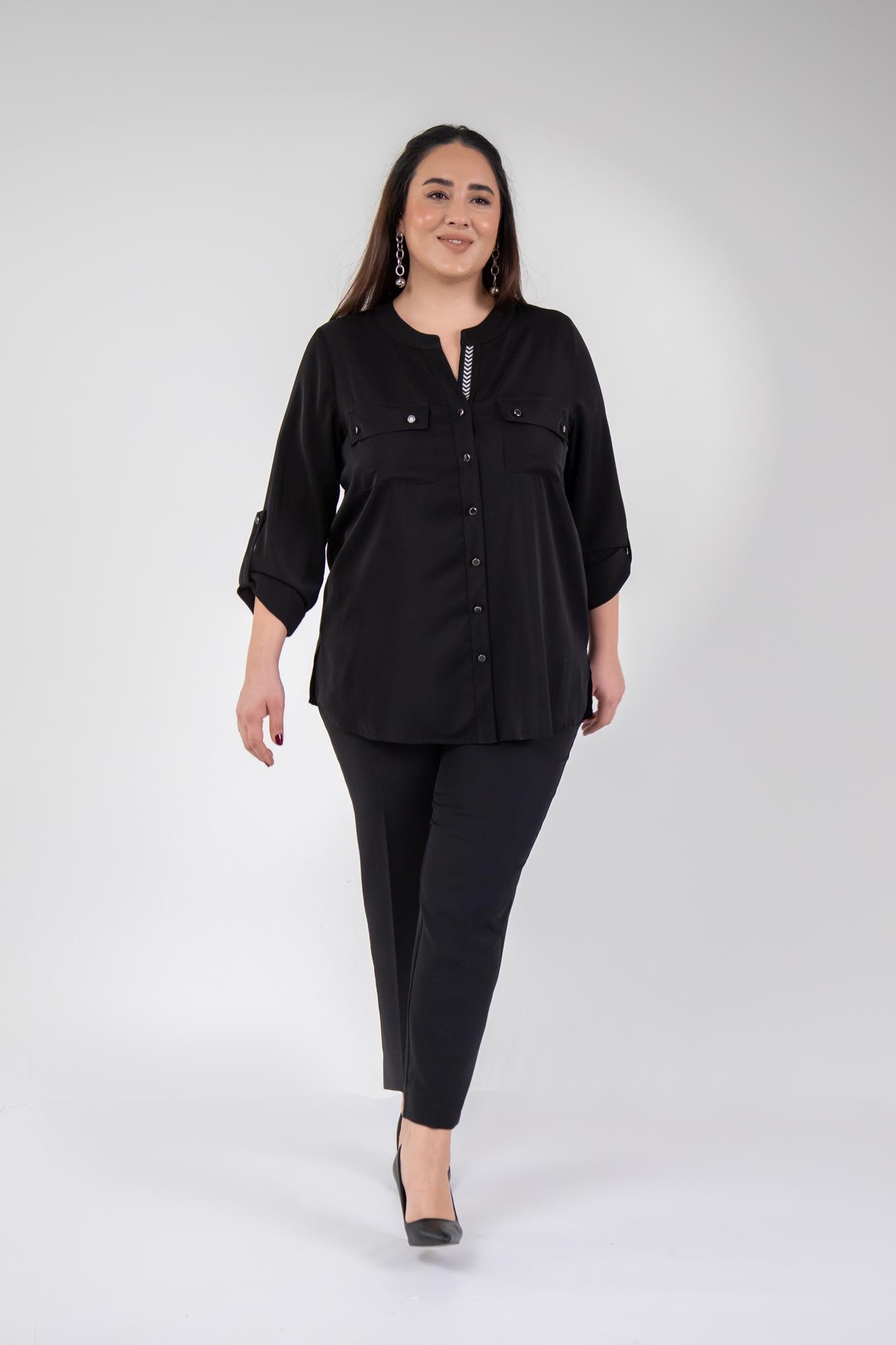 Büyük Beden 1212014 Hakim Yaka Gömlek  Siyah