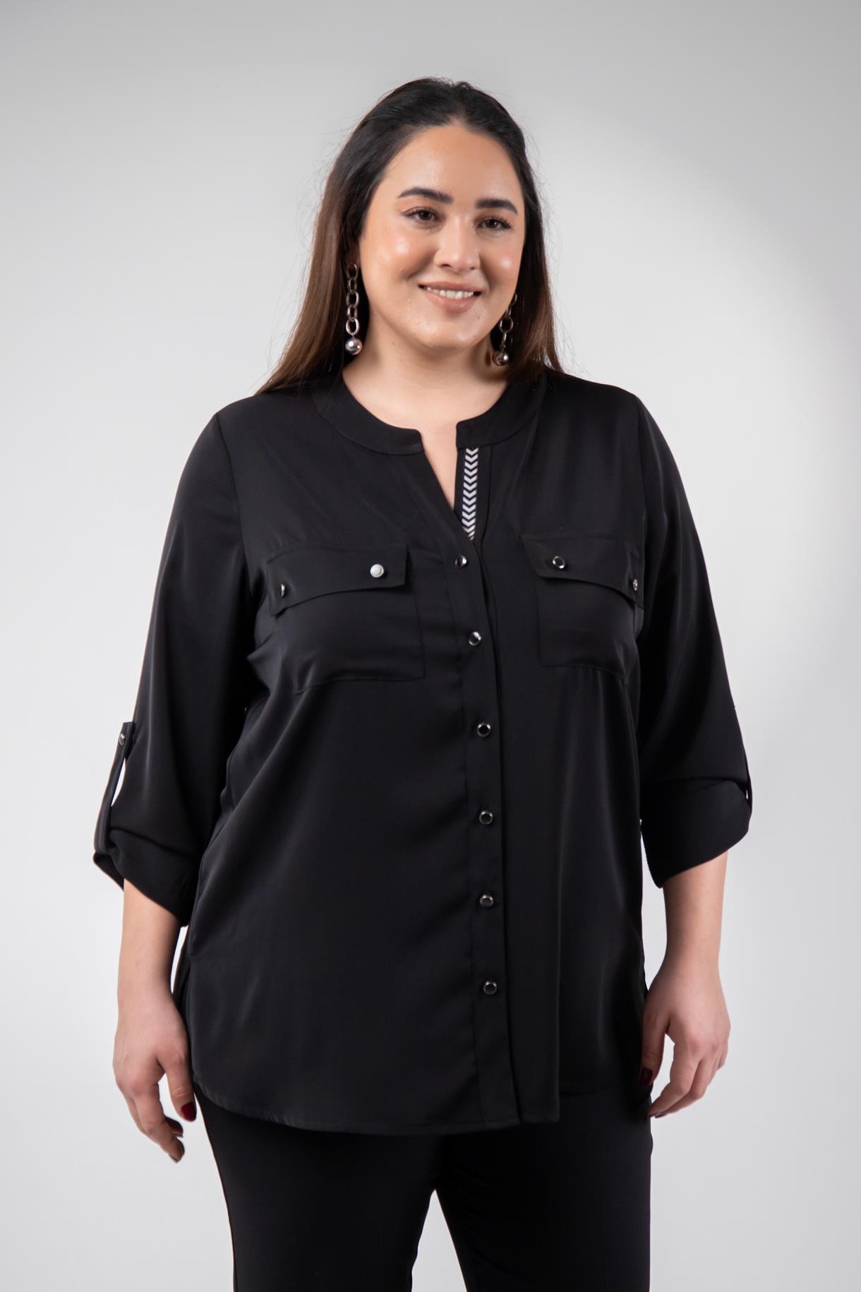 Büyük Beden 1212014 Hakim Yaka Gömlek  Siyah