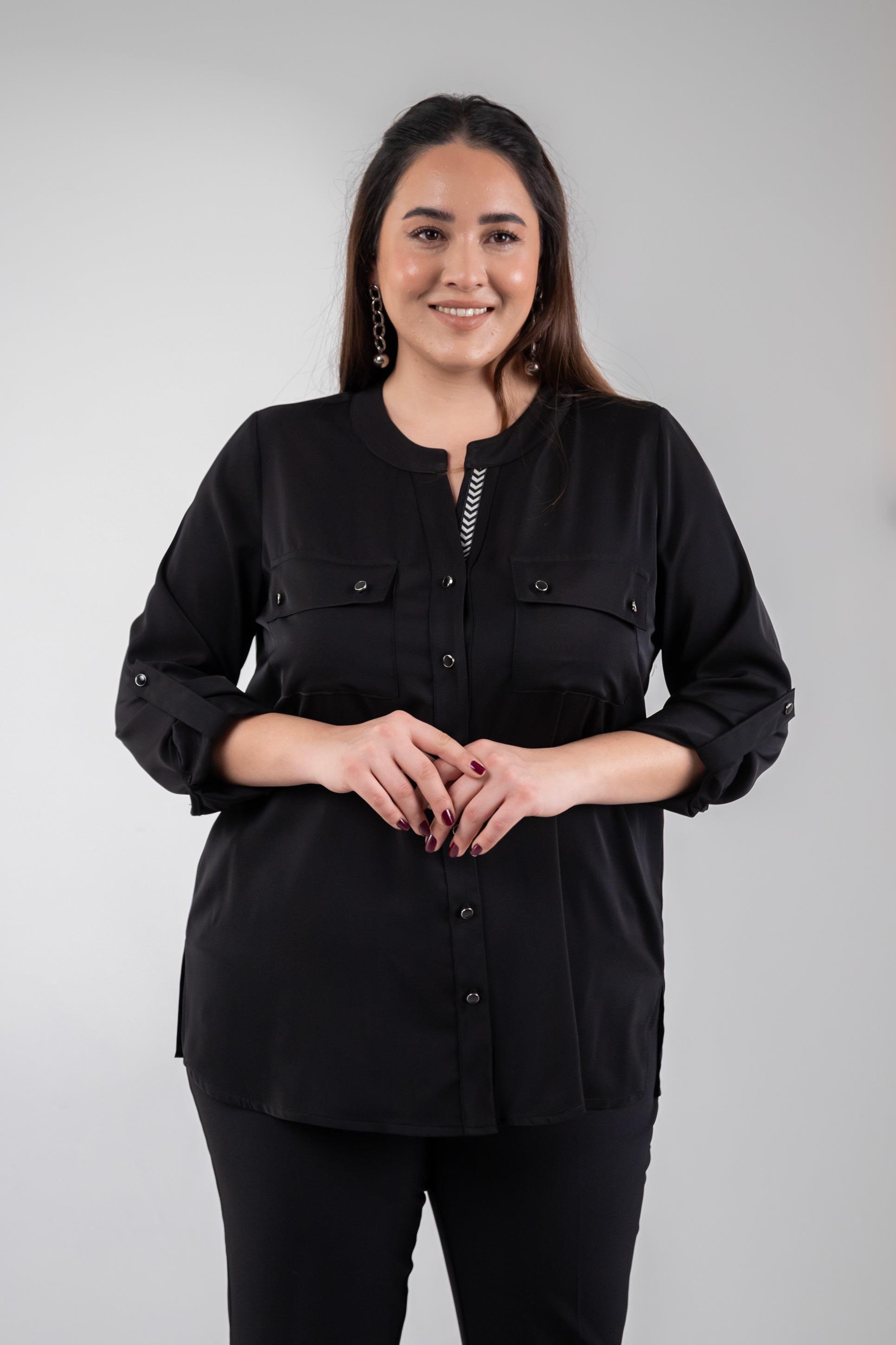 Büyük Beden 1212014 Hakim Yaka Gömlek  Siyah