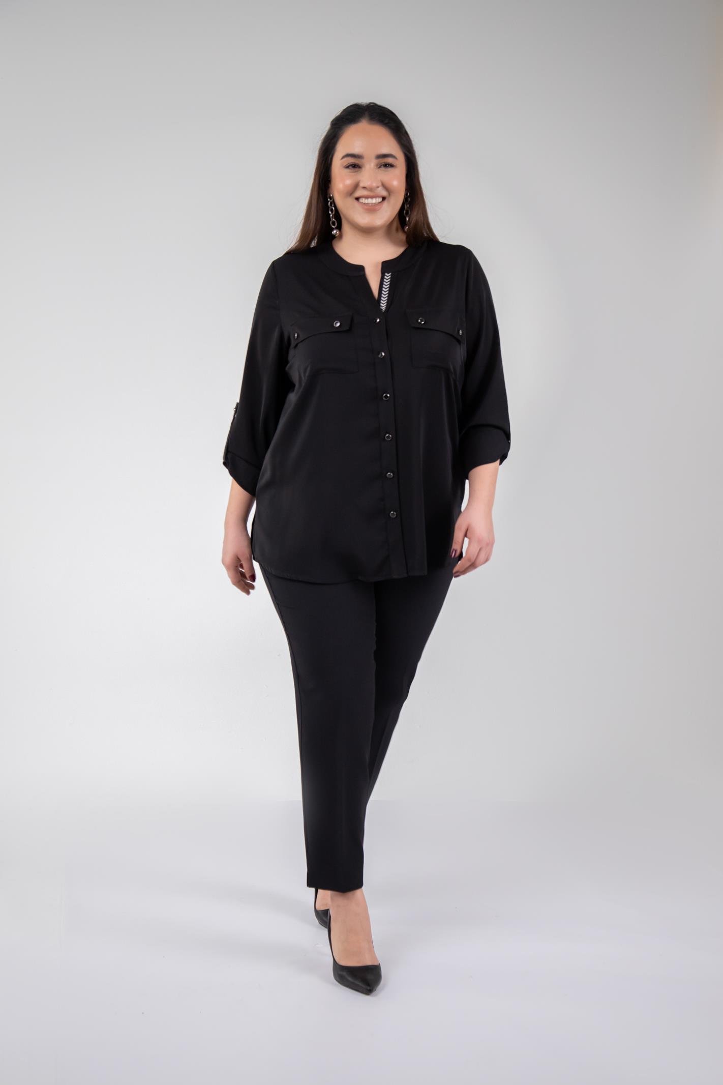 Büyük Beden 1212014 Hakim Yaka Gömlek  Siyah