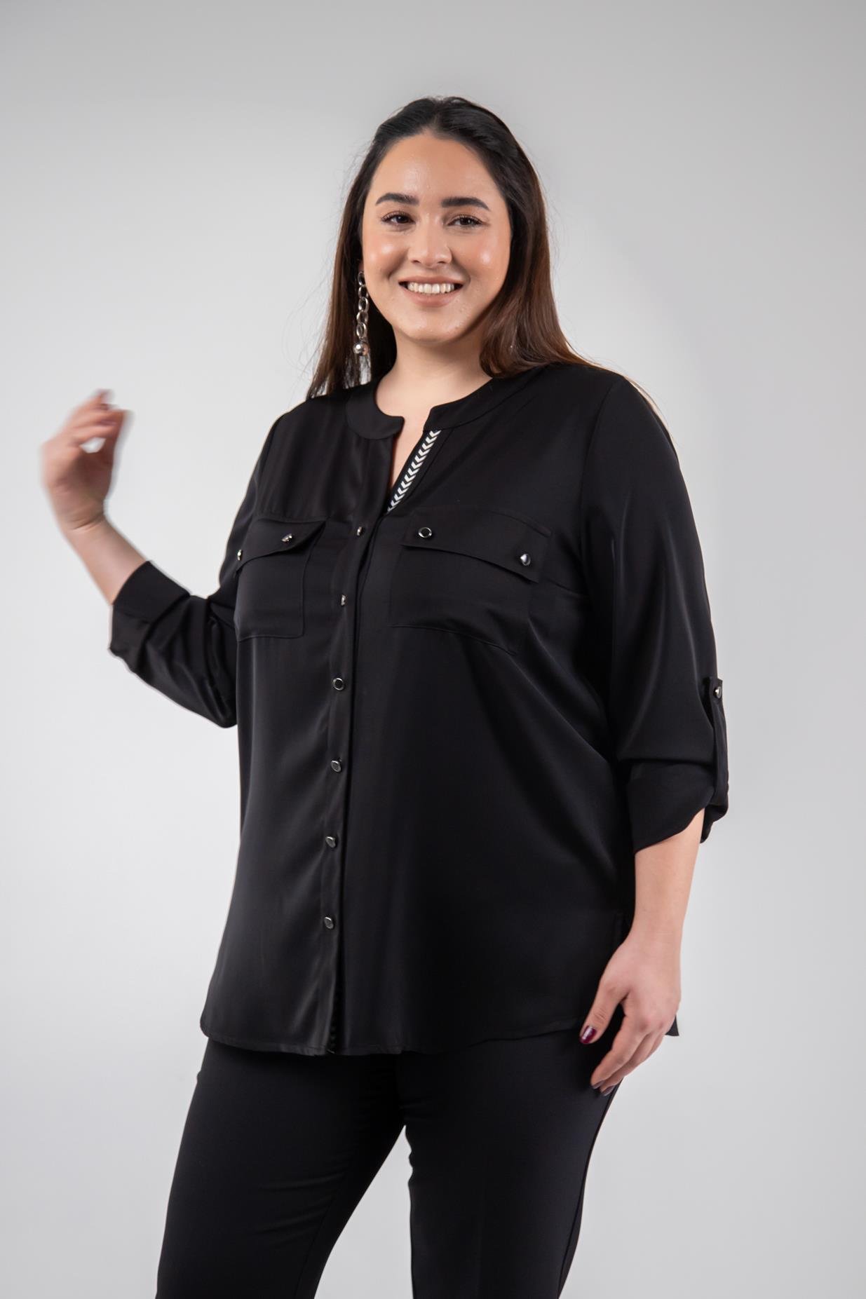 Büyük Beden 1212014 Hakim Yaka Gömlek  Siyah