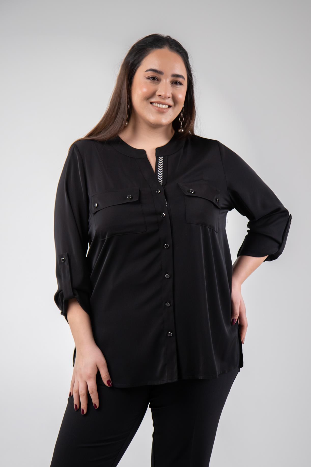 Büyük Beden 1212014 Hakim Yaka Gömlek  Siyah