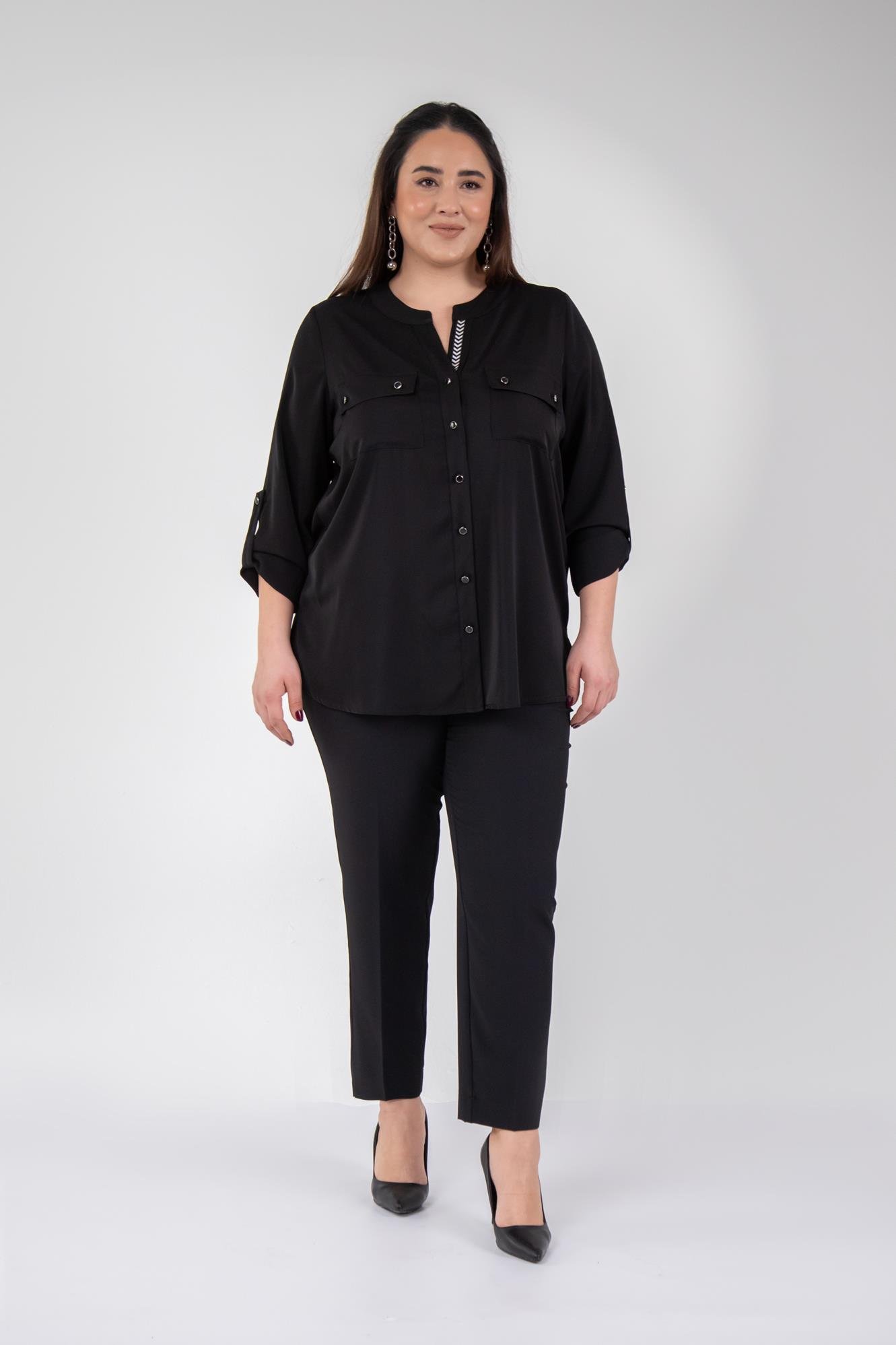 Büyük Beden 1212014 Hakim Yaka Gömlek  Siyah