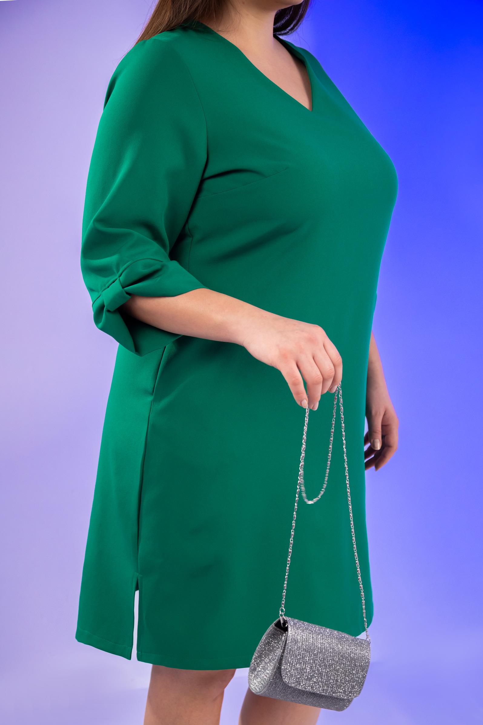 Büyük Beden 1212018 Kol Detaylı V Yaka Elbise  Yeşil