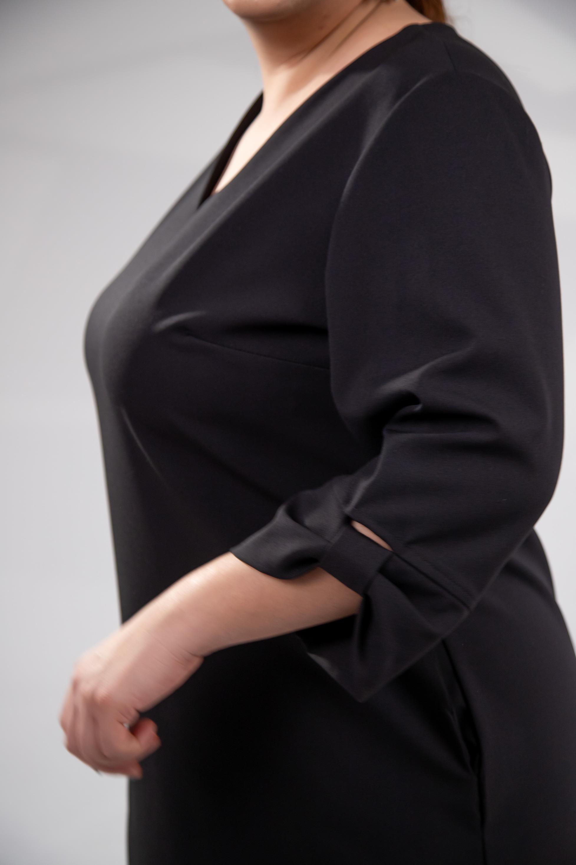 Büyük Beden 1212018 Kol Detaylı V Yaka Elbise  Siyah