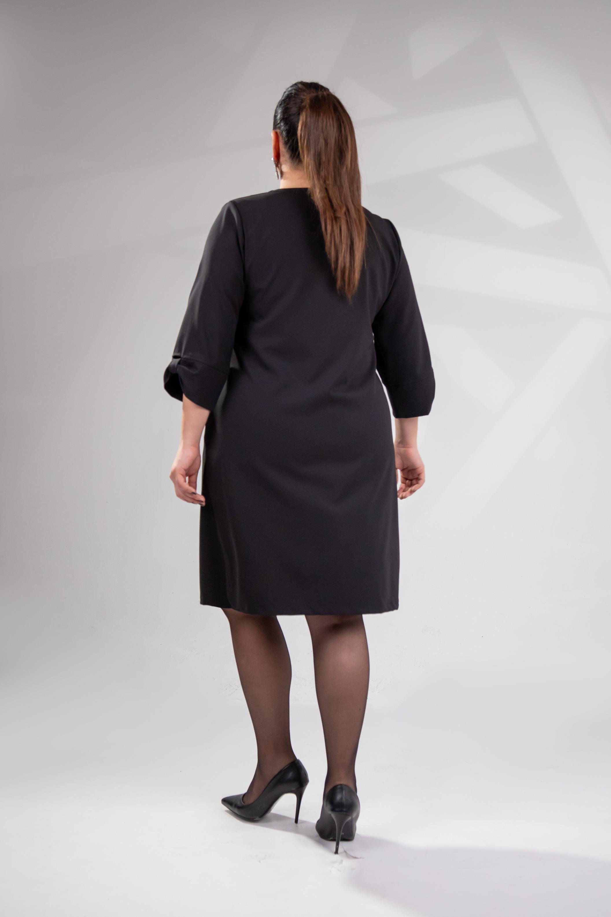 Büyük Beden 1212018 Kol Detaylı V Yaka Elbise  Siyah