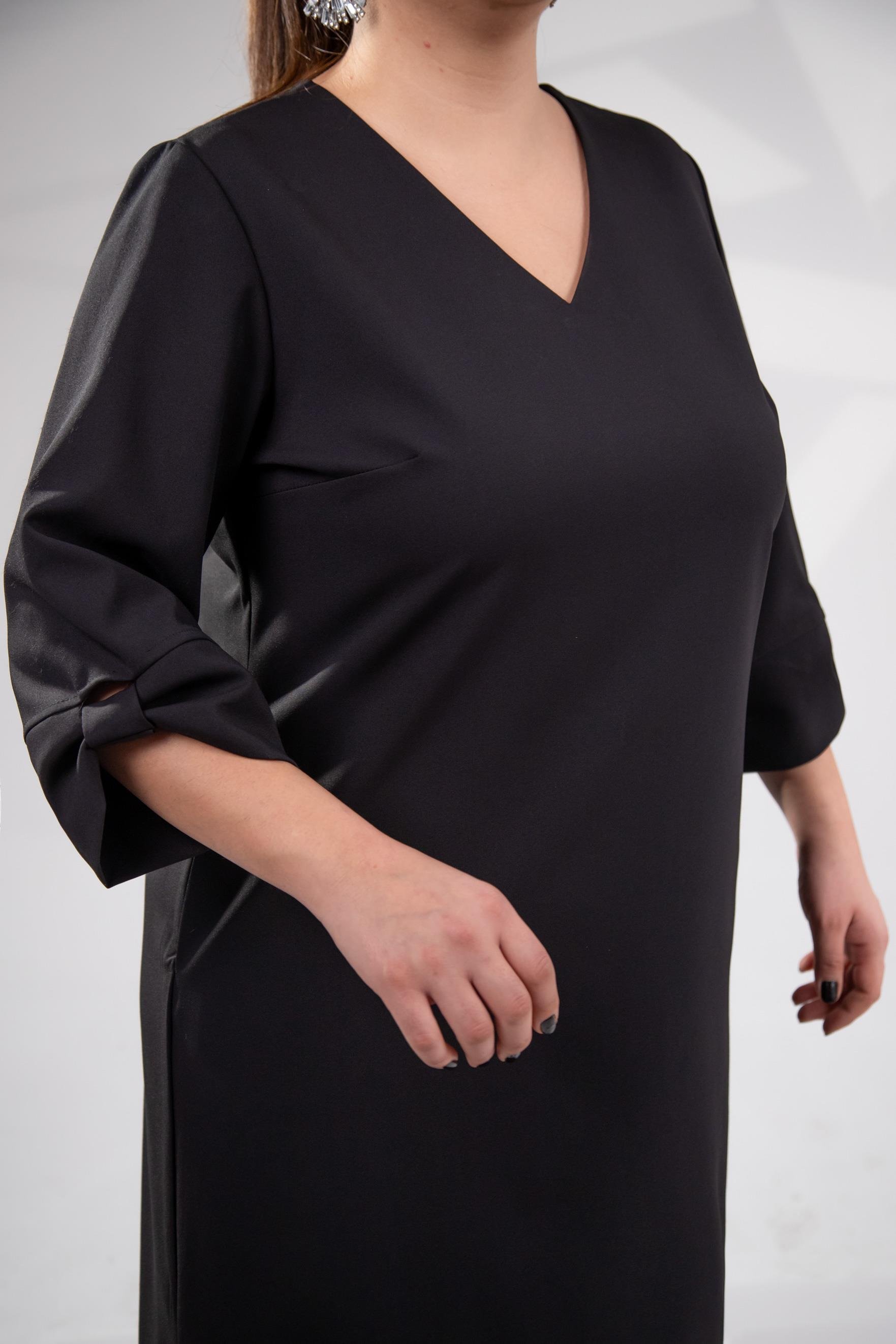 Büyük Beden 1212018 Kol Detaylı V Yaka Elbise  Siyah