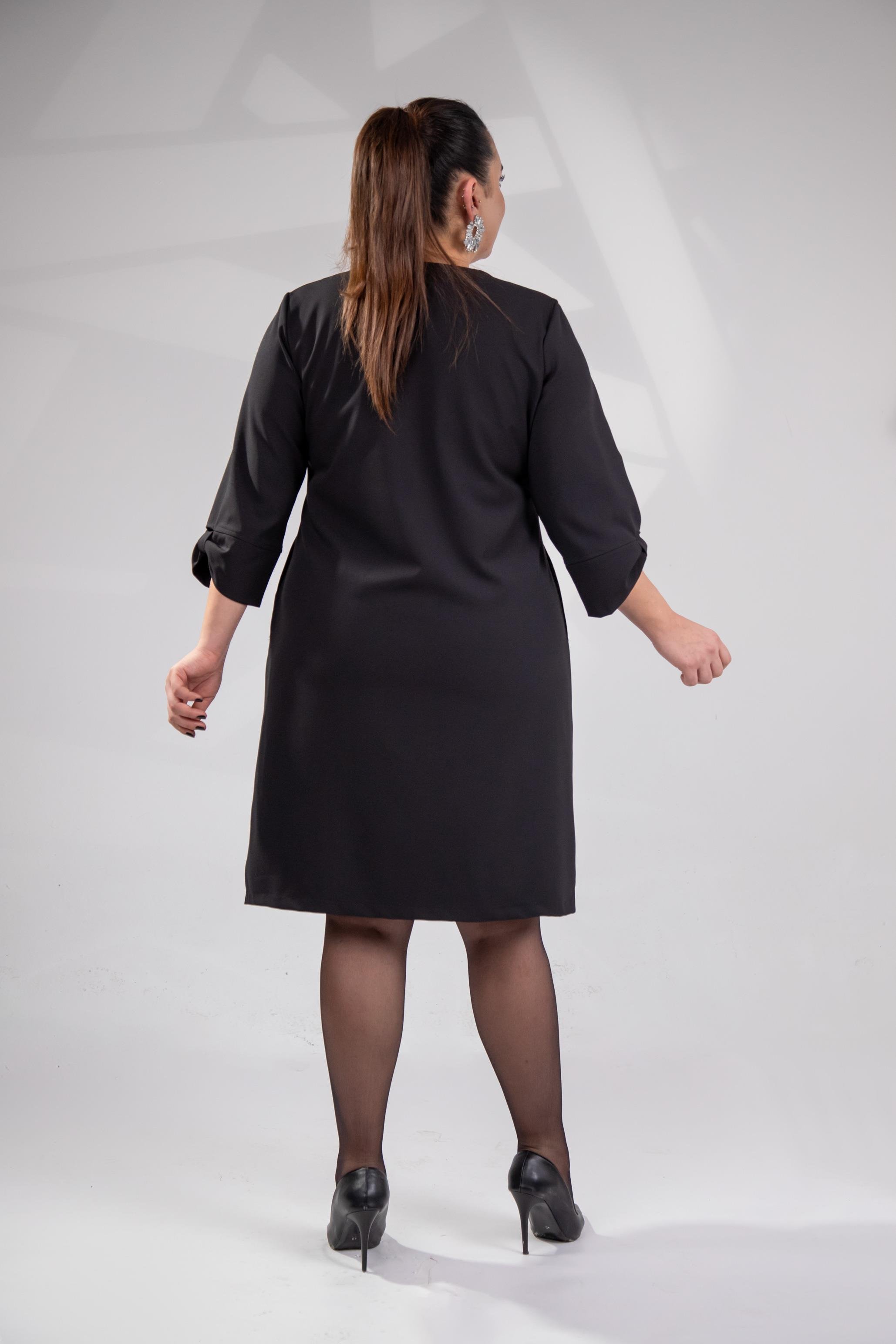 Büyük Beden 1212018 Kol Detaylı V Yaka Elbise  Siyah