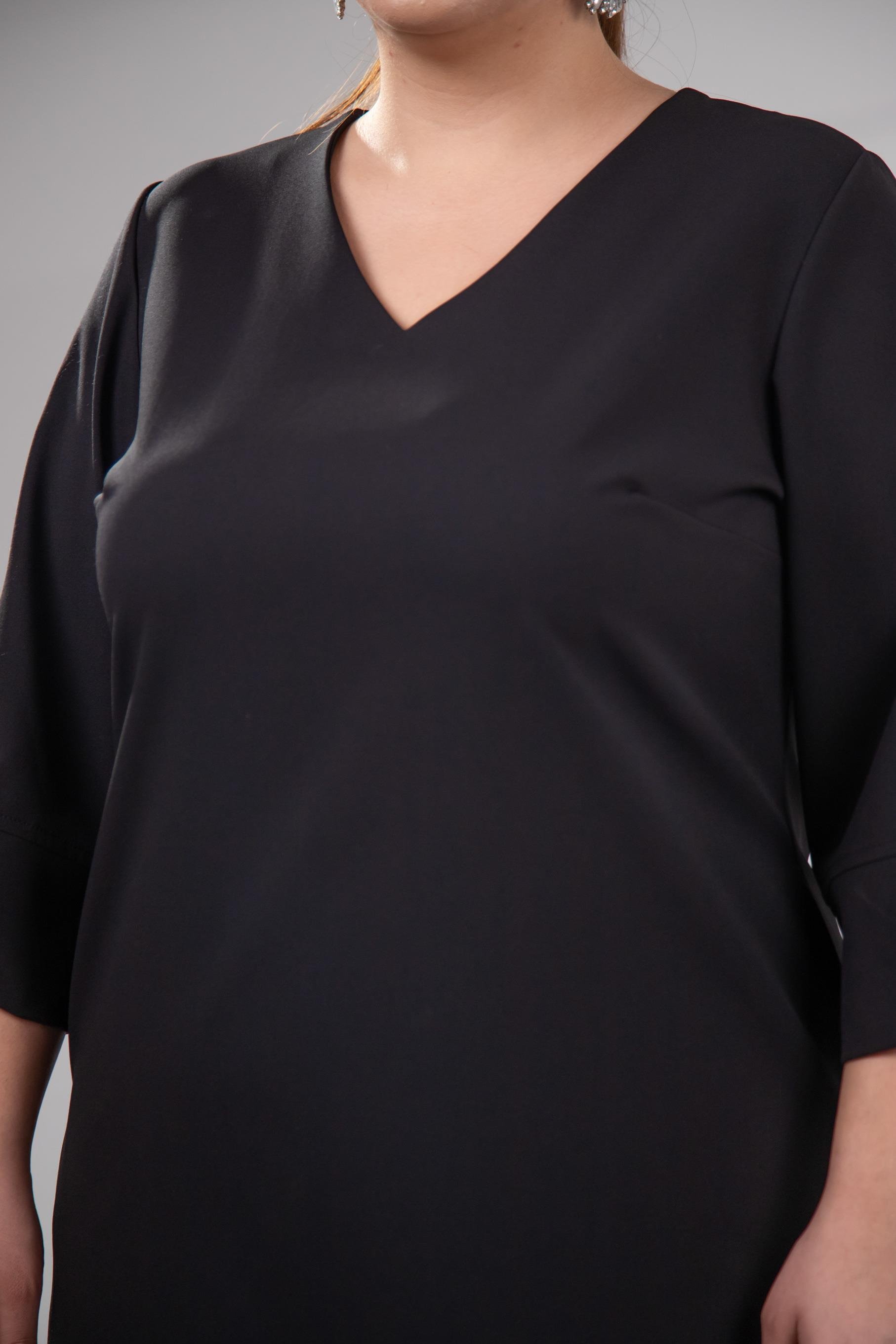 Büyük Beden 1212018 Kol Detaylı V Yaka Elbise  Siyah