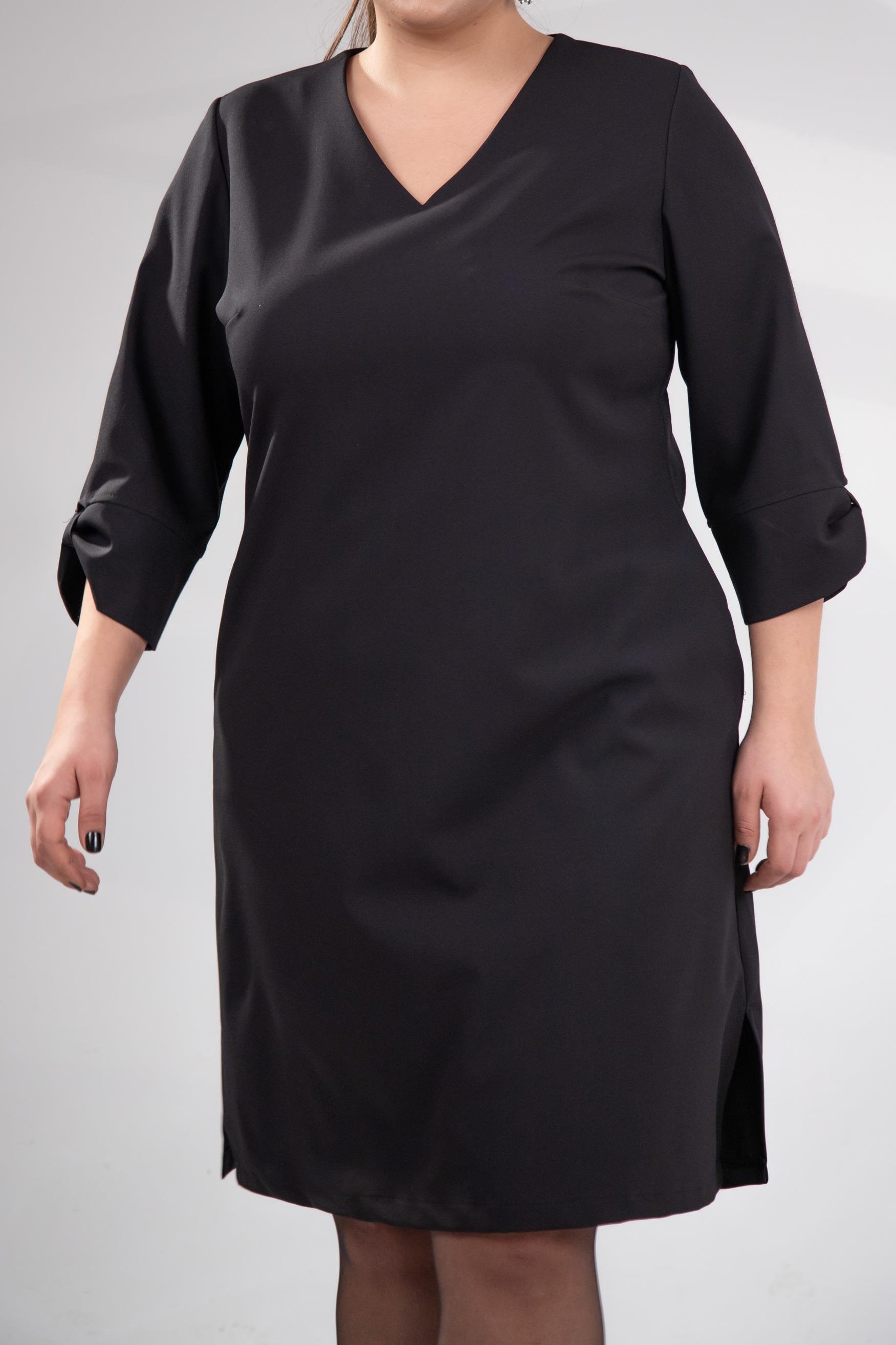 Büyük Beden 1212018 Kol Detaylı V Yaka Elbise  Siyah