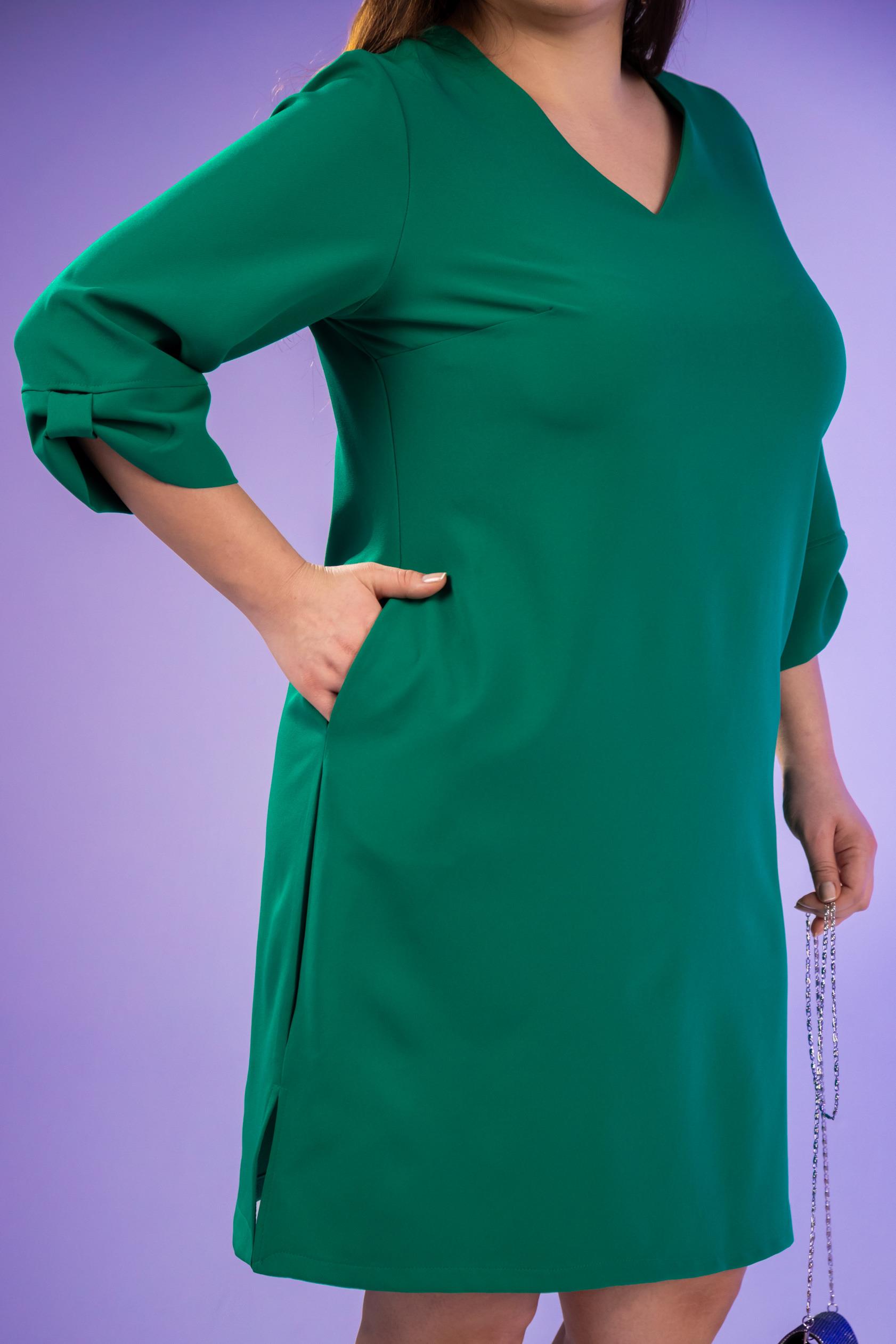 Büyük Beden 1212018 Kol Detaylı V Yaka Elbise  Yeşil