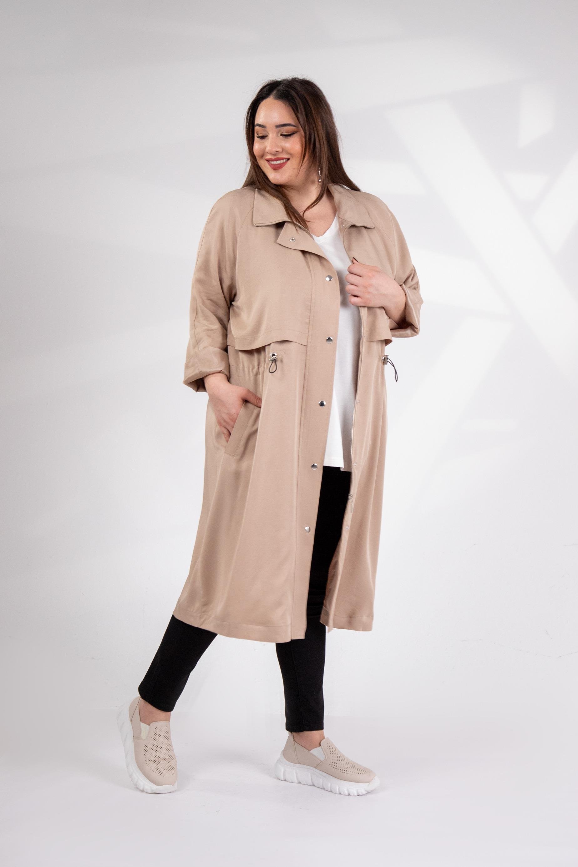 Büyük Beden 1212021 Kapüşonlu Trençkot  Bej