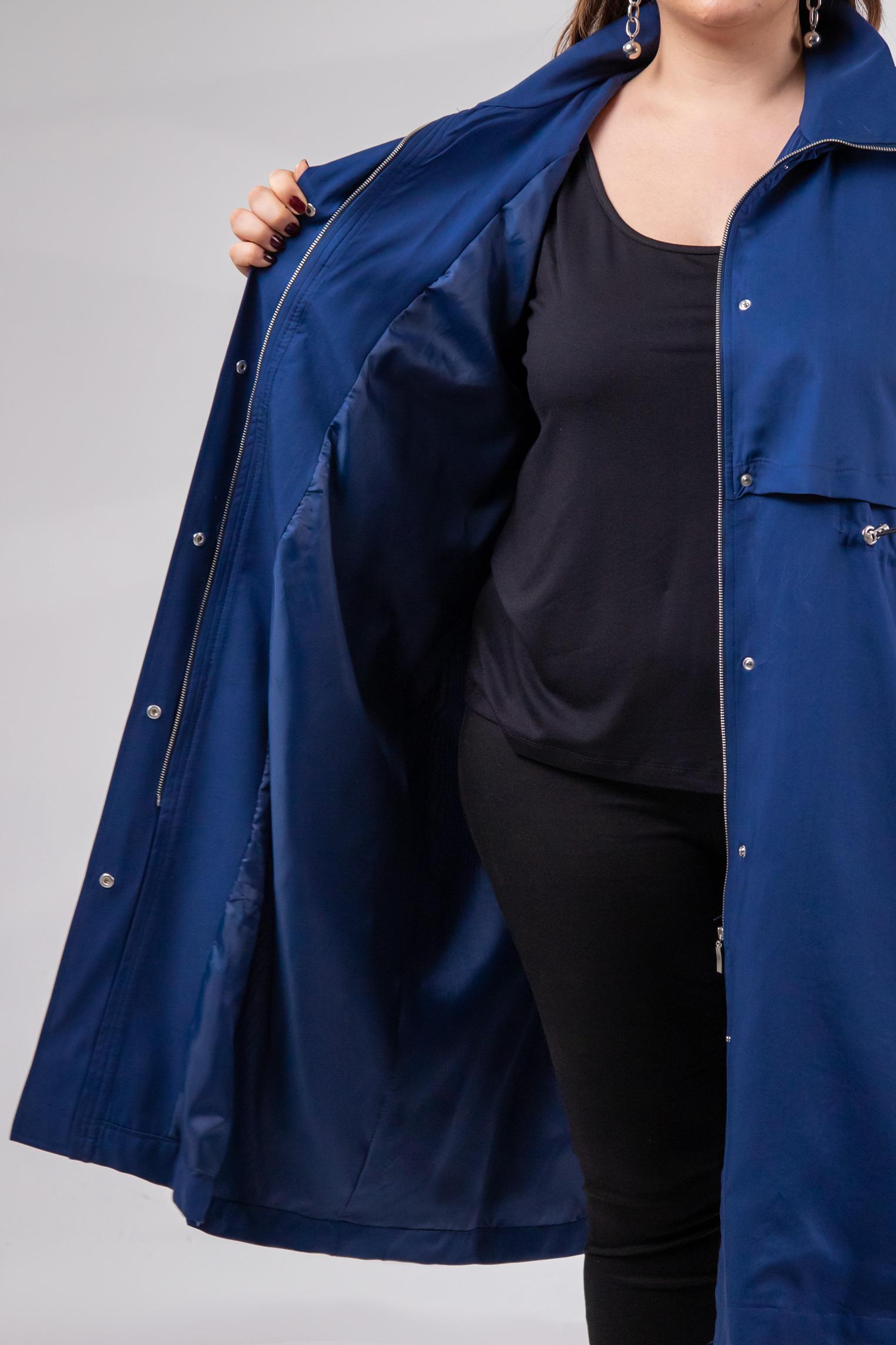 Büyük Beden 1212021 Kapüşonlu Trençkot  Lacıvert