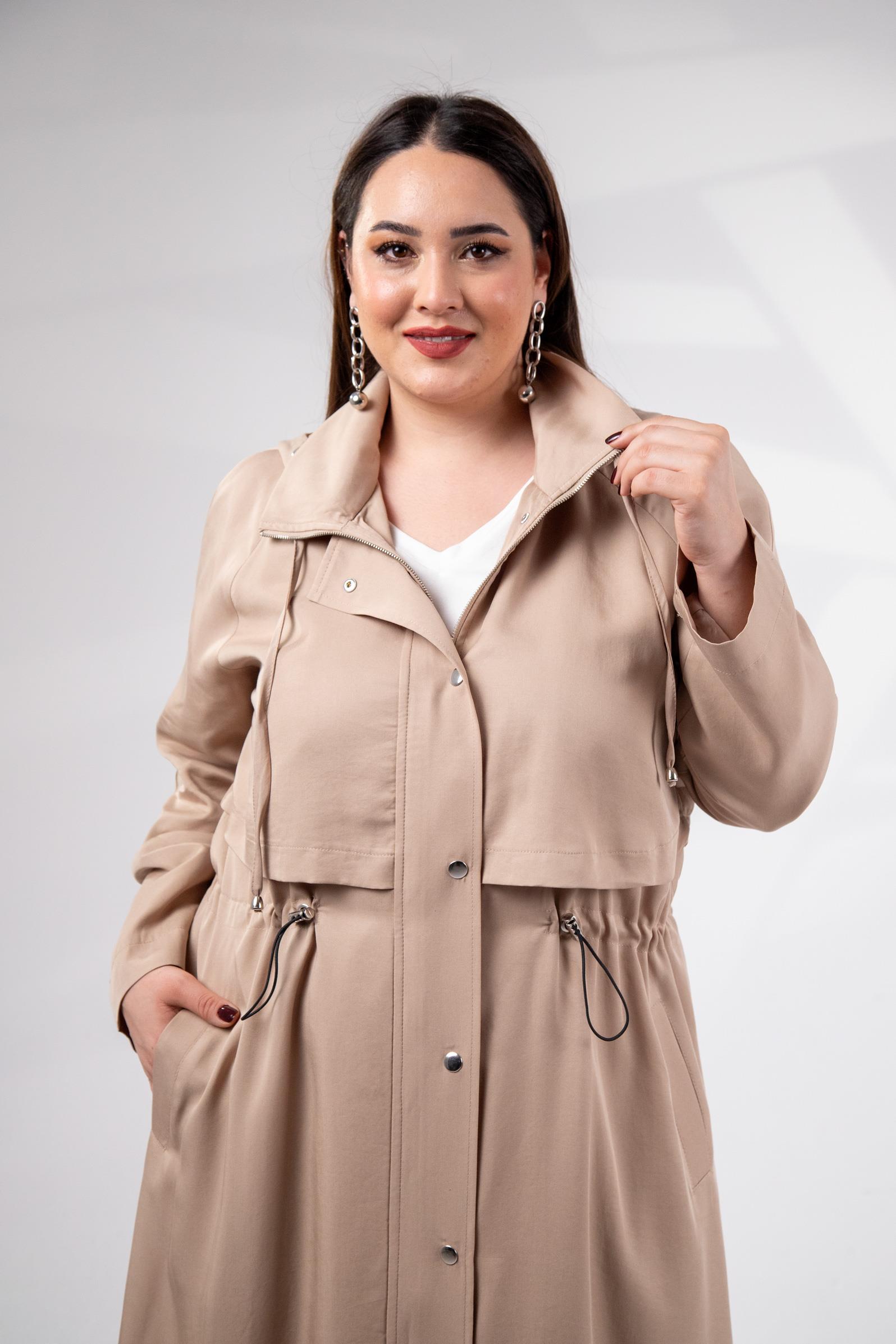 Büyük Beden 1212021 Kapüşonlu Trençkot  Bej