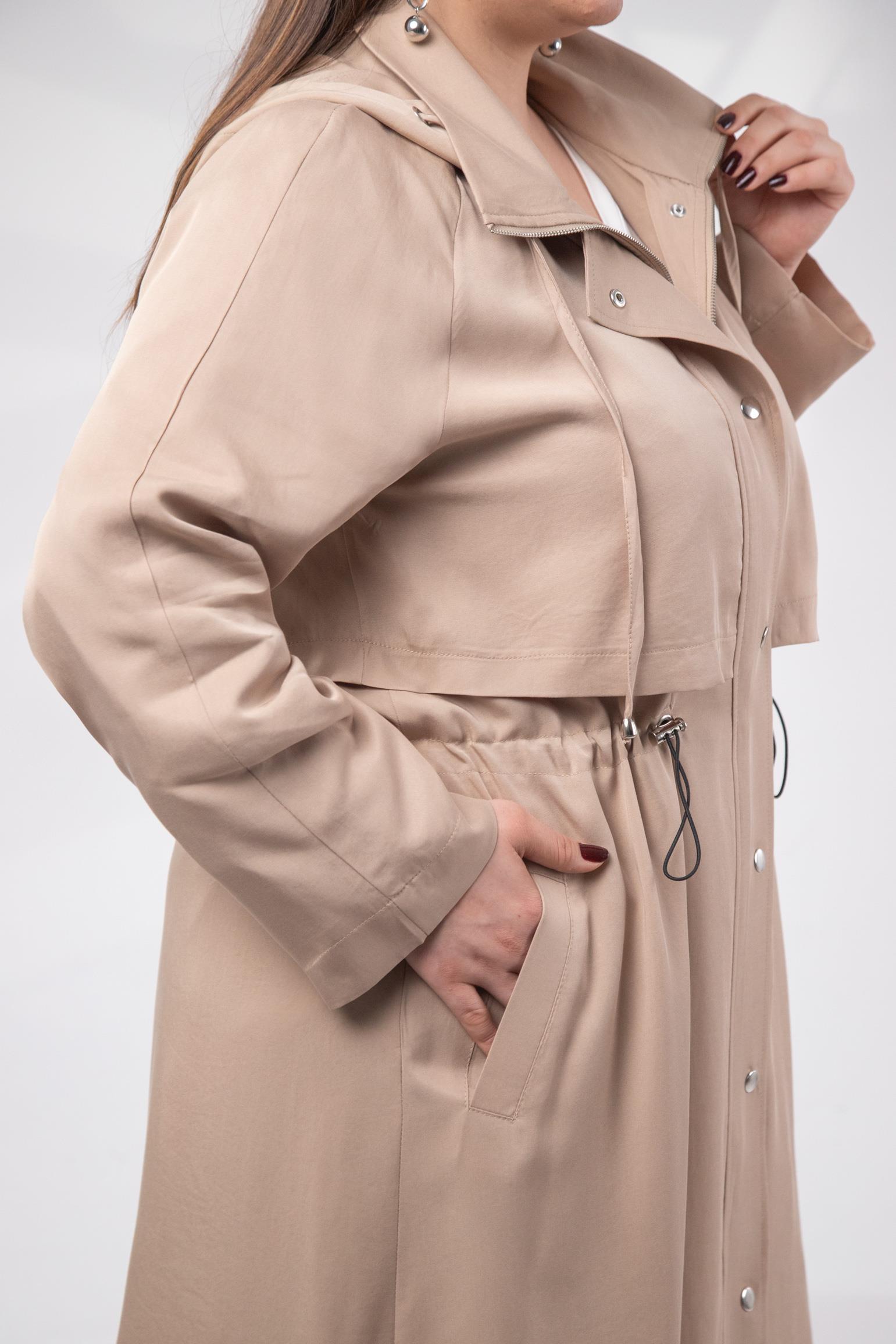 Büyük Beden 1212021 Kapüşonlu Trençkot  Bej