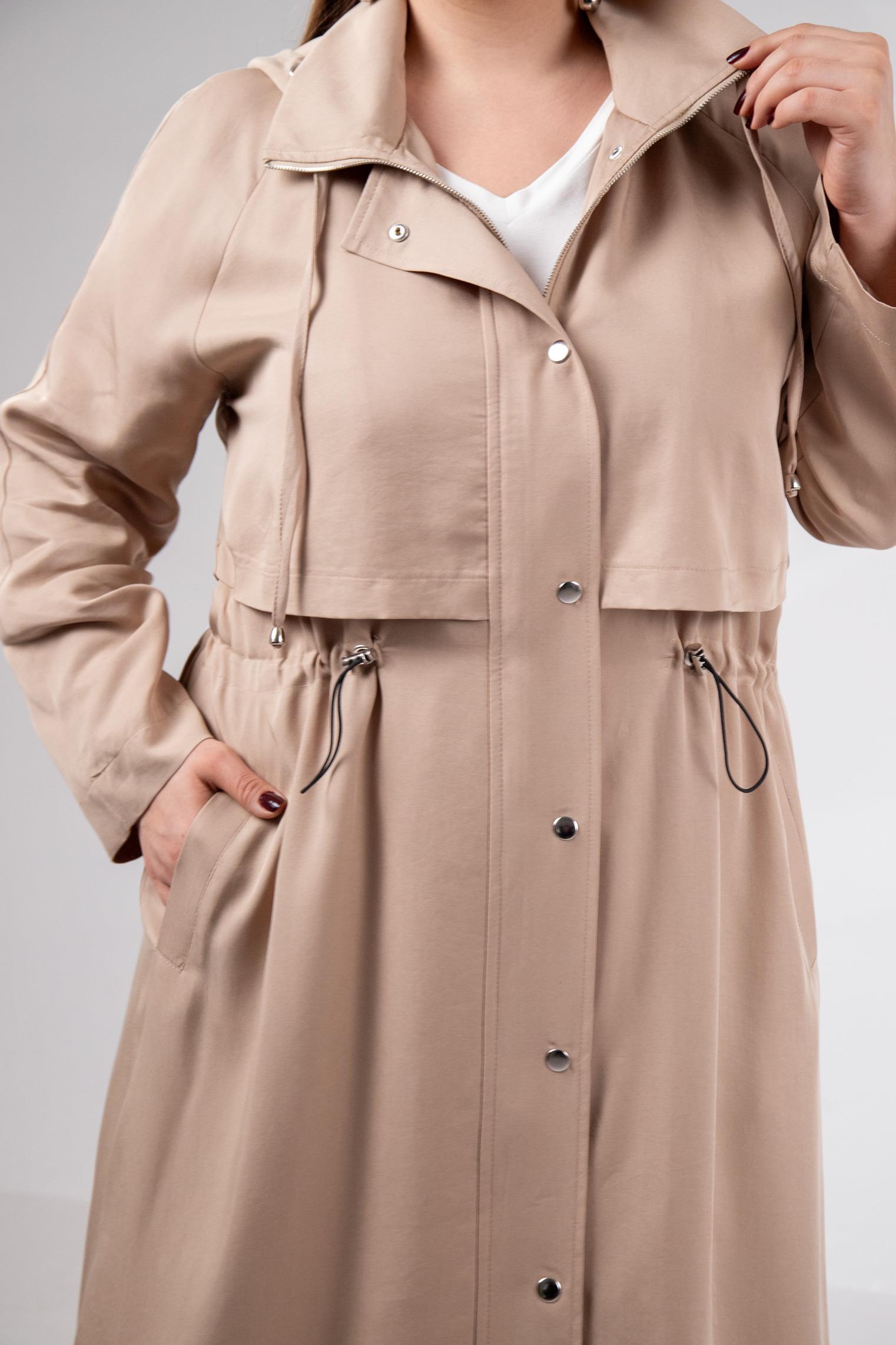 Büyük Beden 1212021 Kapüşonlu Trençkot  Bej