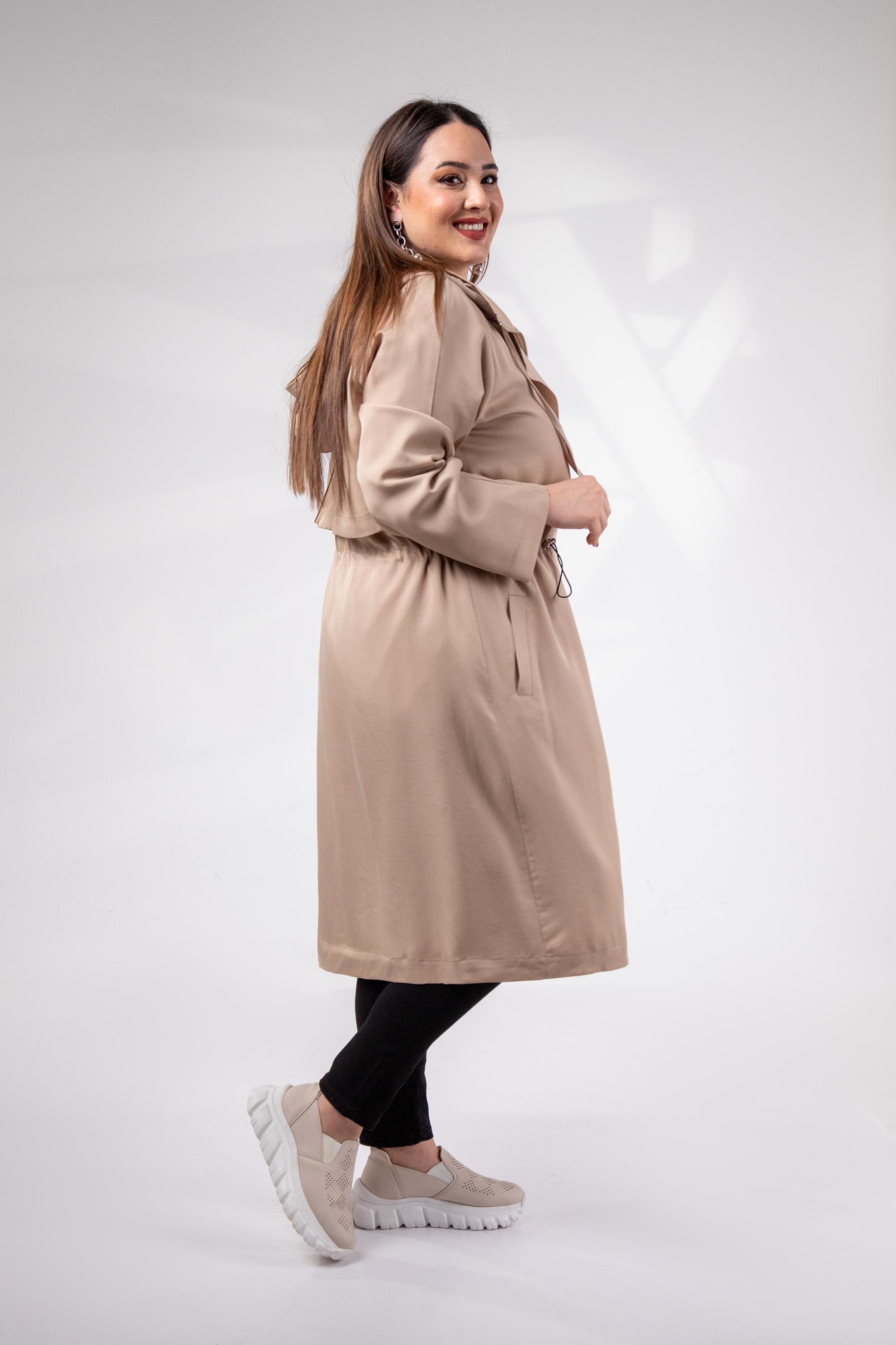 Büyük Beden 1212021 Kapüşonlu Trençkot  Bej