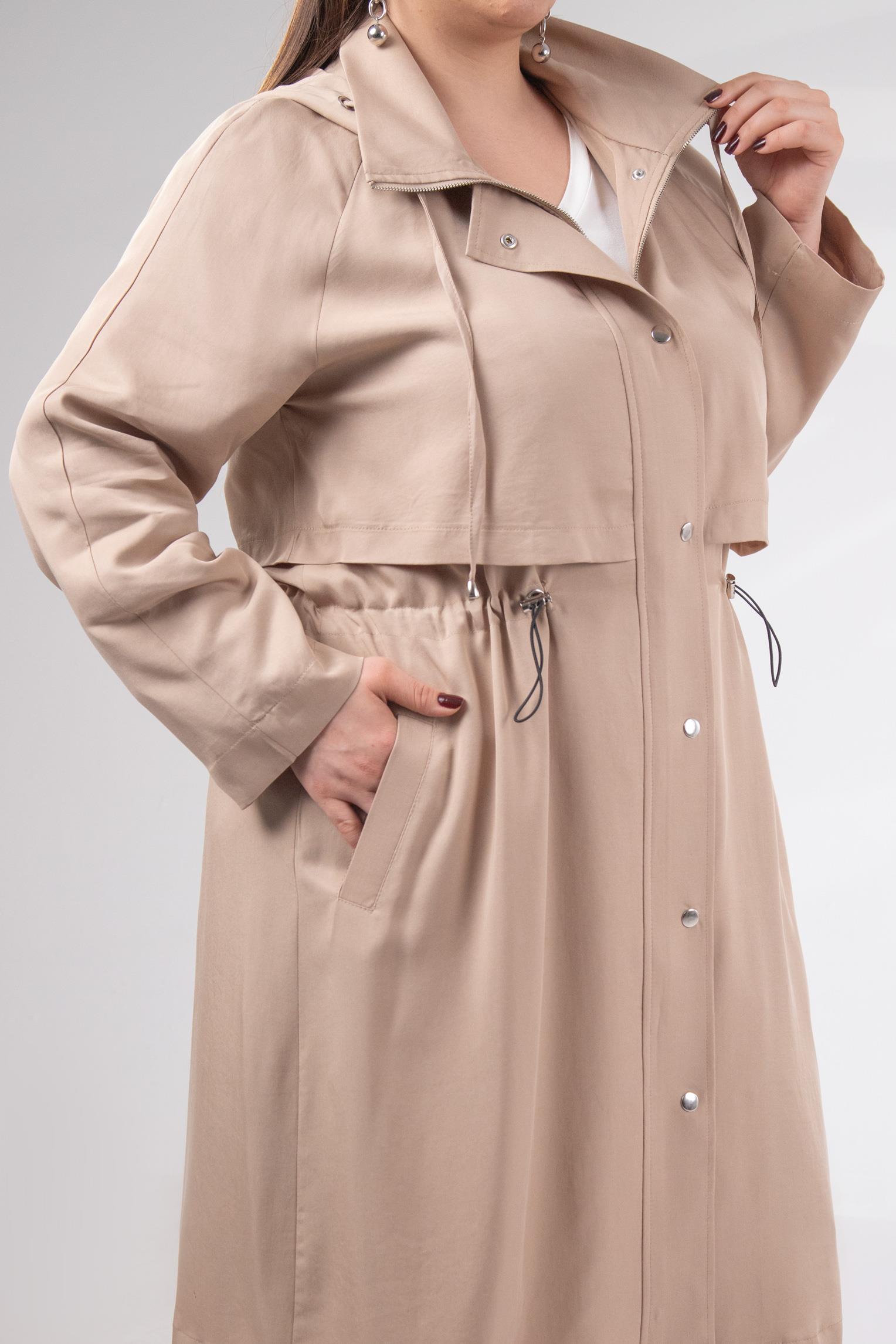 Büyük Beden 1212021 Kapüşonlu Trençkot  Bej