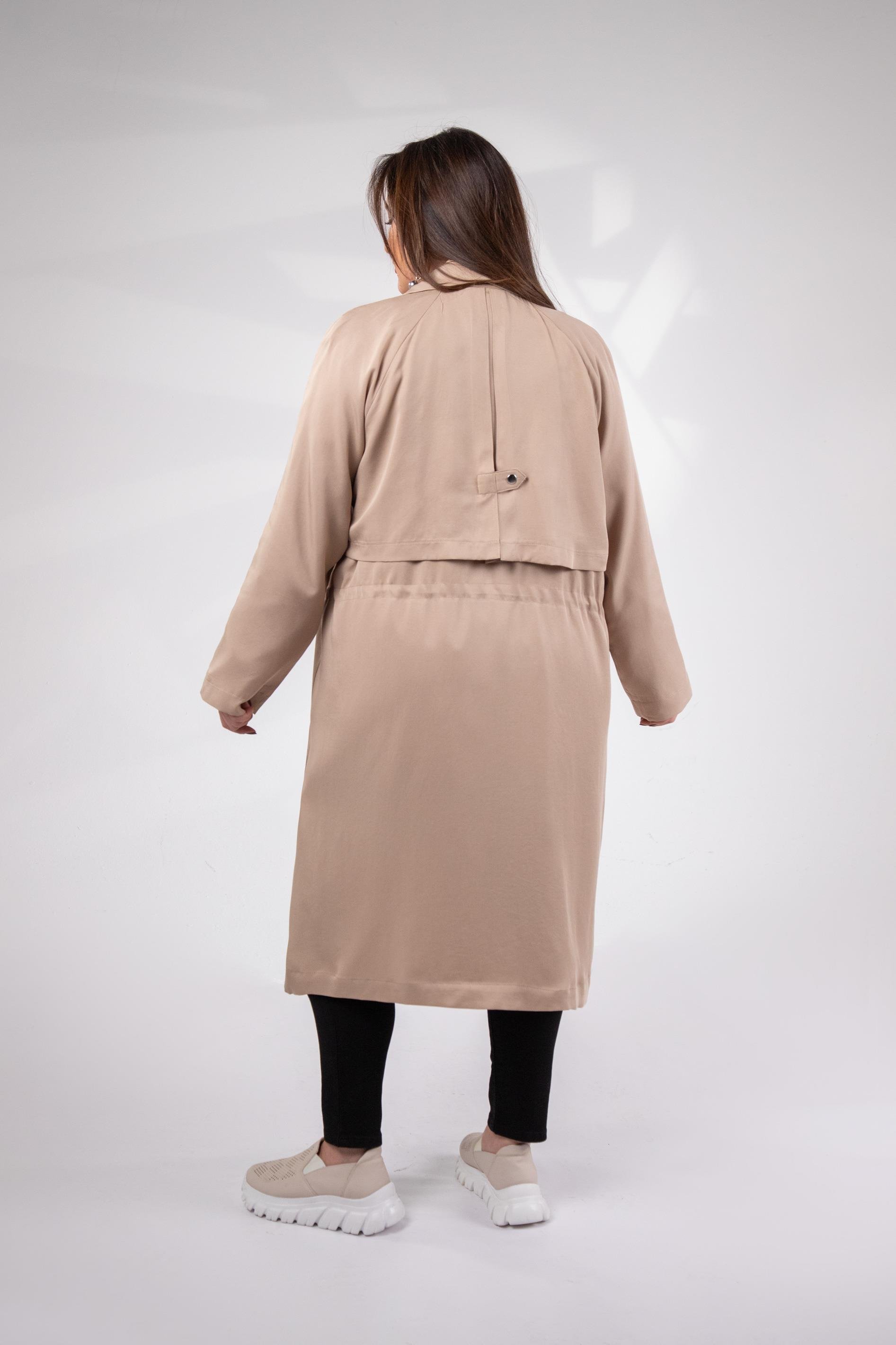 Büyük Beden 1212021 Kapüşonlu Trençkot  Bej