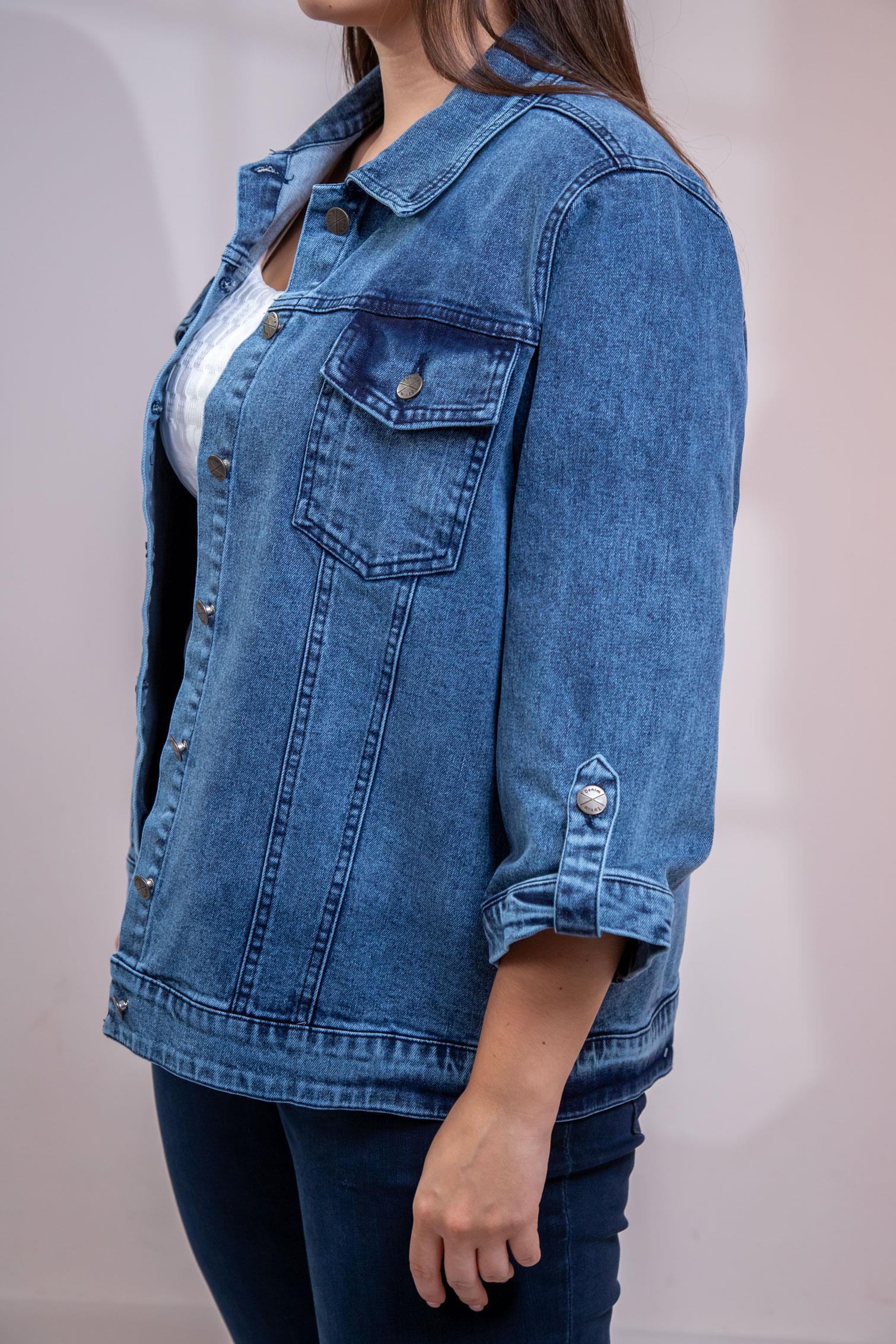 Büyük Beden 1212083 Ceplİ-Apoletli Denim Ceket Mavi